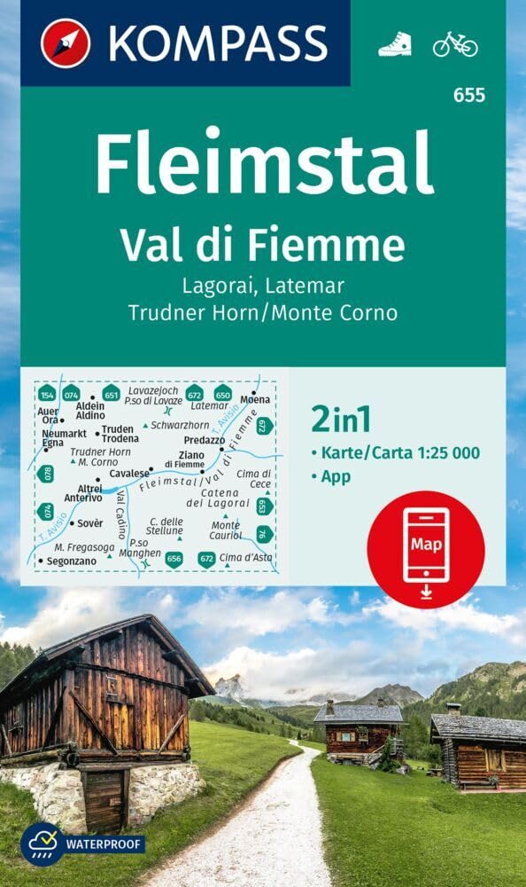 Fleimstal - Val di Fiemme (655): markierte Wanderwege, Hütten, Fahrradwege, inklusive Karte zur offline Verwendung in der KOMPASS-App