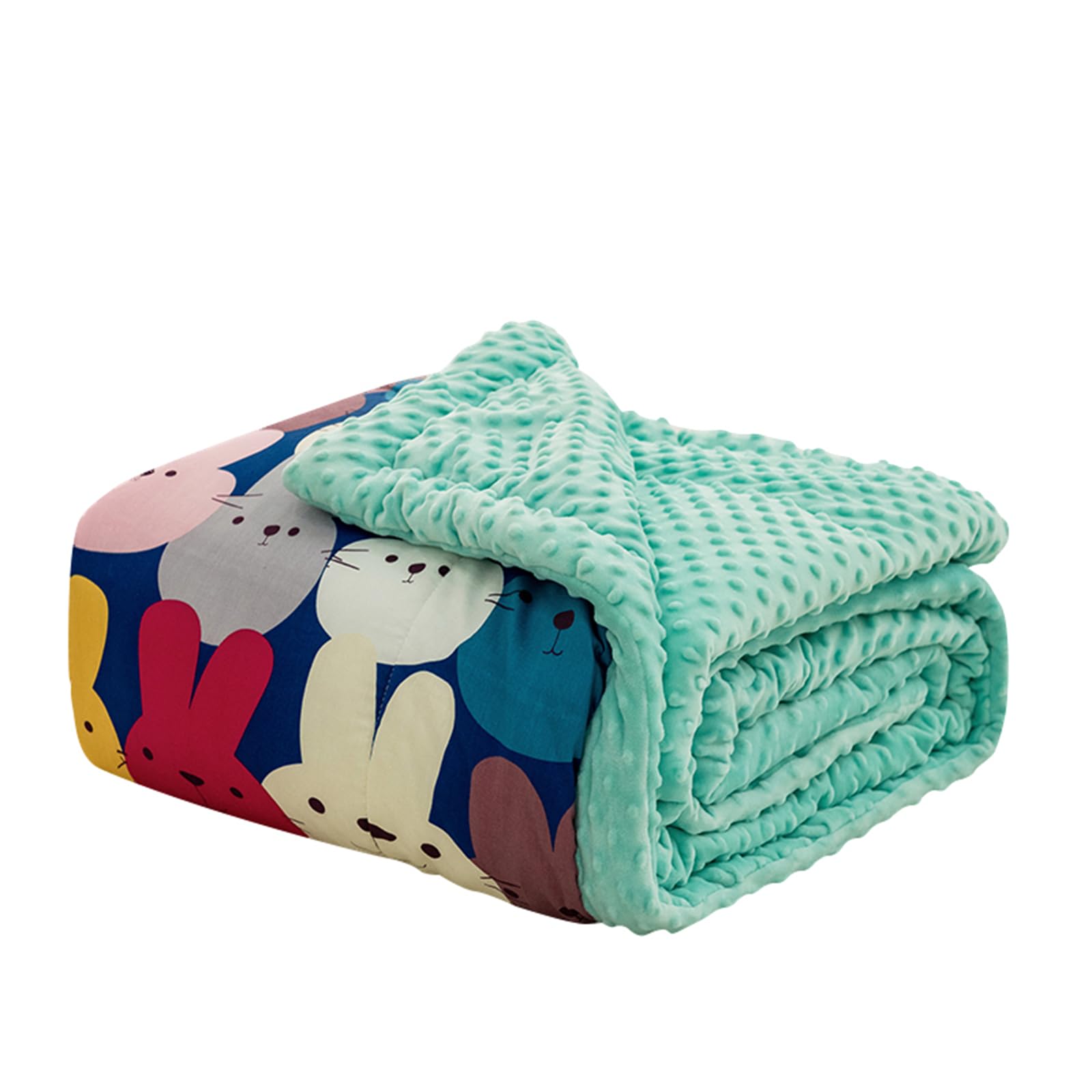 Kuscheldecke Wendedecke aus Minky, 3D-Noppen Decke, Dicke Wohndecke aus Baumwolle & Weichem Fleece, Atmungsaktive Flauschdecke Sofadecke Tagesdecke für Ganzjahres, Cartoon Bunt Hase, 120x150 cm