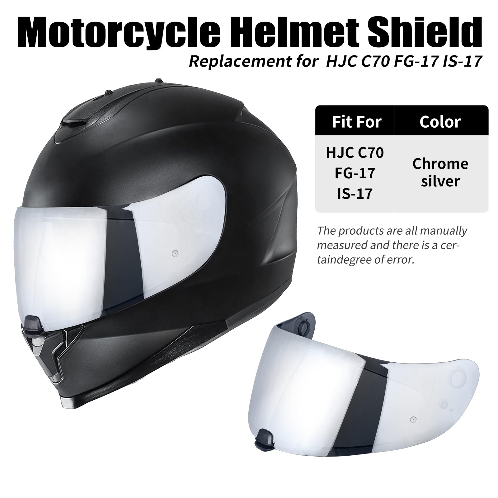 Wizjer do kasku HJC C70 FG-17 IS-17, wizjer do kasku motocyklowego, ochrona przed wiatrem, wizjer na całą twarz, akcesoria zamienne (srebrny chromowy)