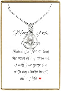 Sterling Silver Infinity Necklace, Mother of the Groom Gift from Bride, Mother in Law Gift Necklace, White Pearl Necklace, Mother in Law Gift from Daughter in Law, 18 inches plus 2 inches Extender