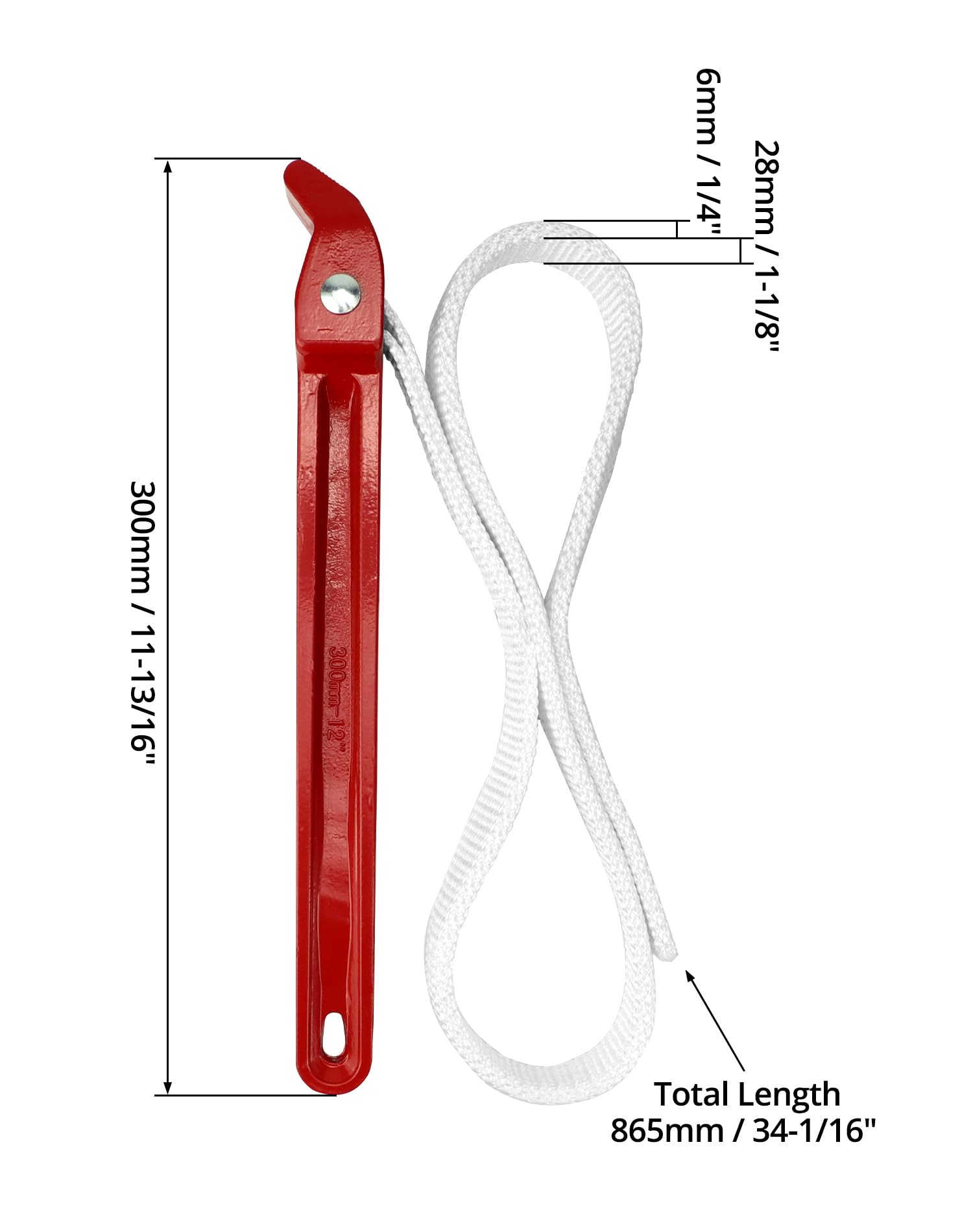 QWORK® Klucz taśmowy Klucz do filtra oleju, nylonowym paskiem 865 mm, uniwersalnie regulowany do maksymalnej średnicy Ø160 mm