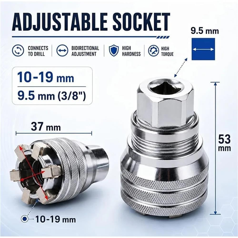 Set di chiavi a bussola a cricchetto con impugnatura regolabile da 3 pacchi | Adattatore for trapano for riparazioni domestiche fai-da-te