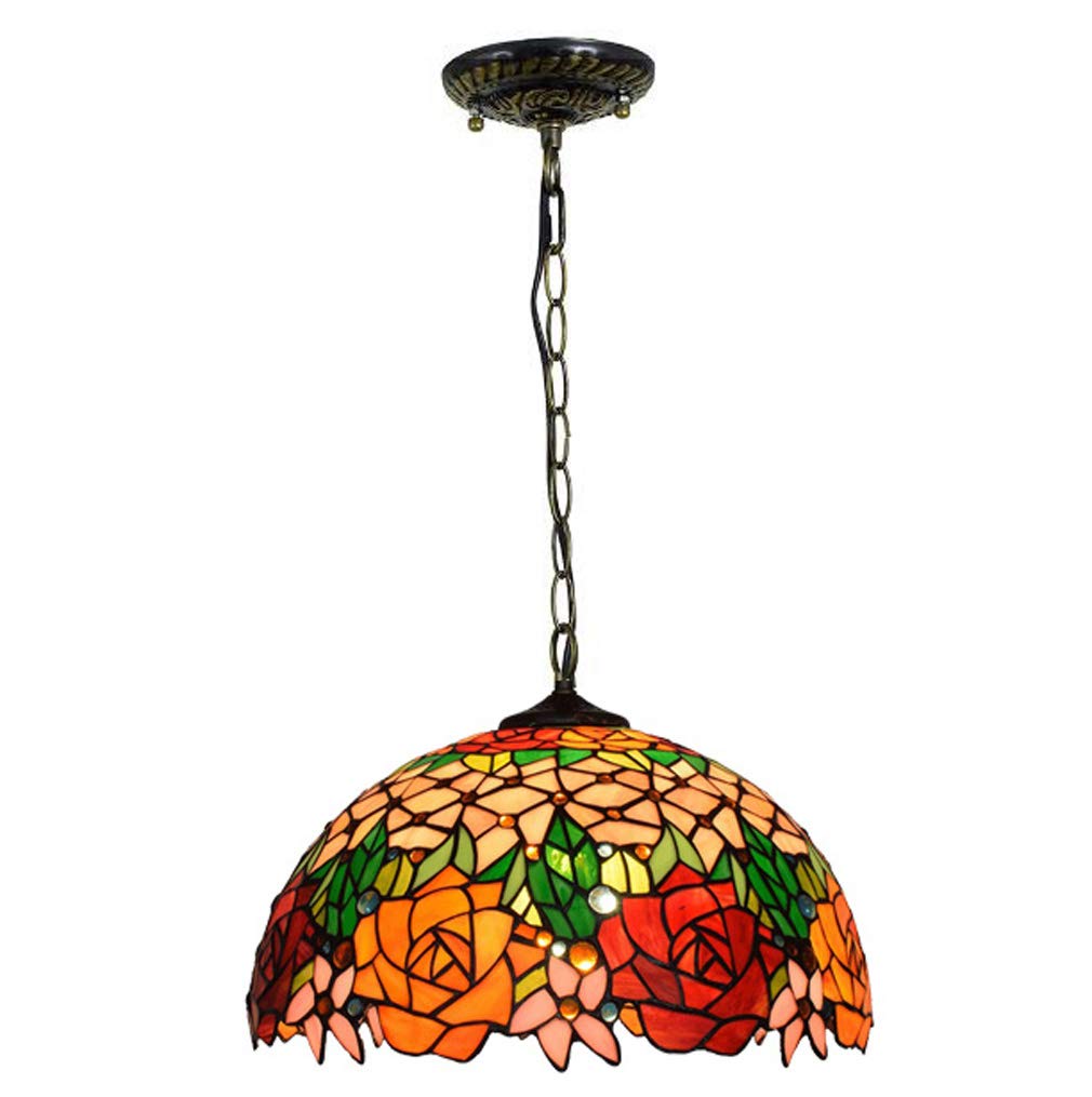 YNIYUJKL Tiffany-Style Pendant Light, 16-Inch Retro Pastoral Stained Glass Rose Ceiling Hanging Lamp, Used In Bars, Restaurants, Cafes Chandelier Lighting