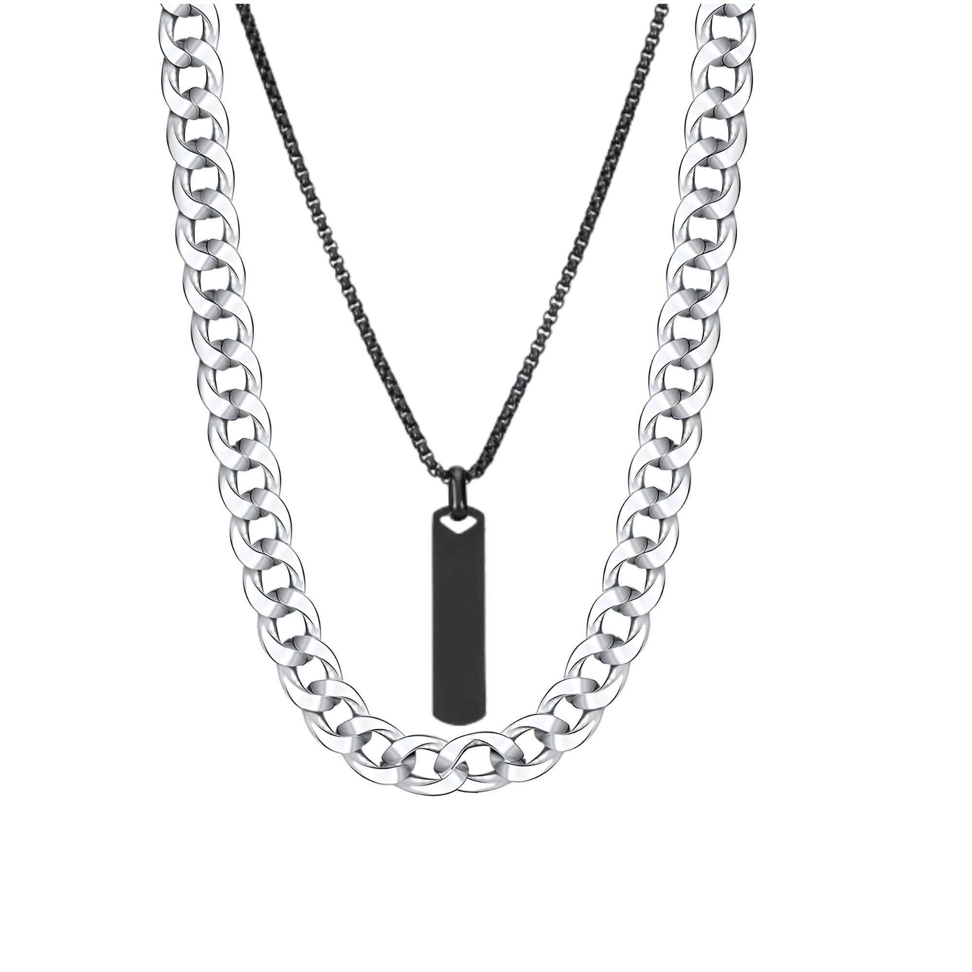 Black Bar Pendant & Chain For Man Set of 2 | Stainless Steel Pendant Locket For Men Stylish | Silver Plated Chain For Mens | Jewellery Gifts Chain For Boys, Mens, Brother & Boyfriend-image-22
