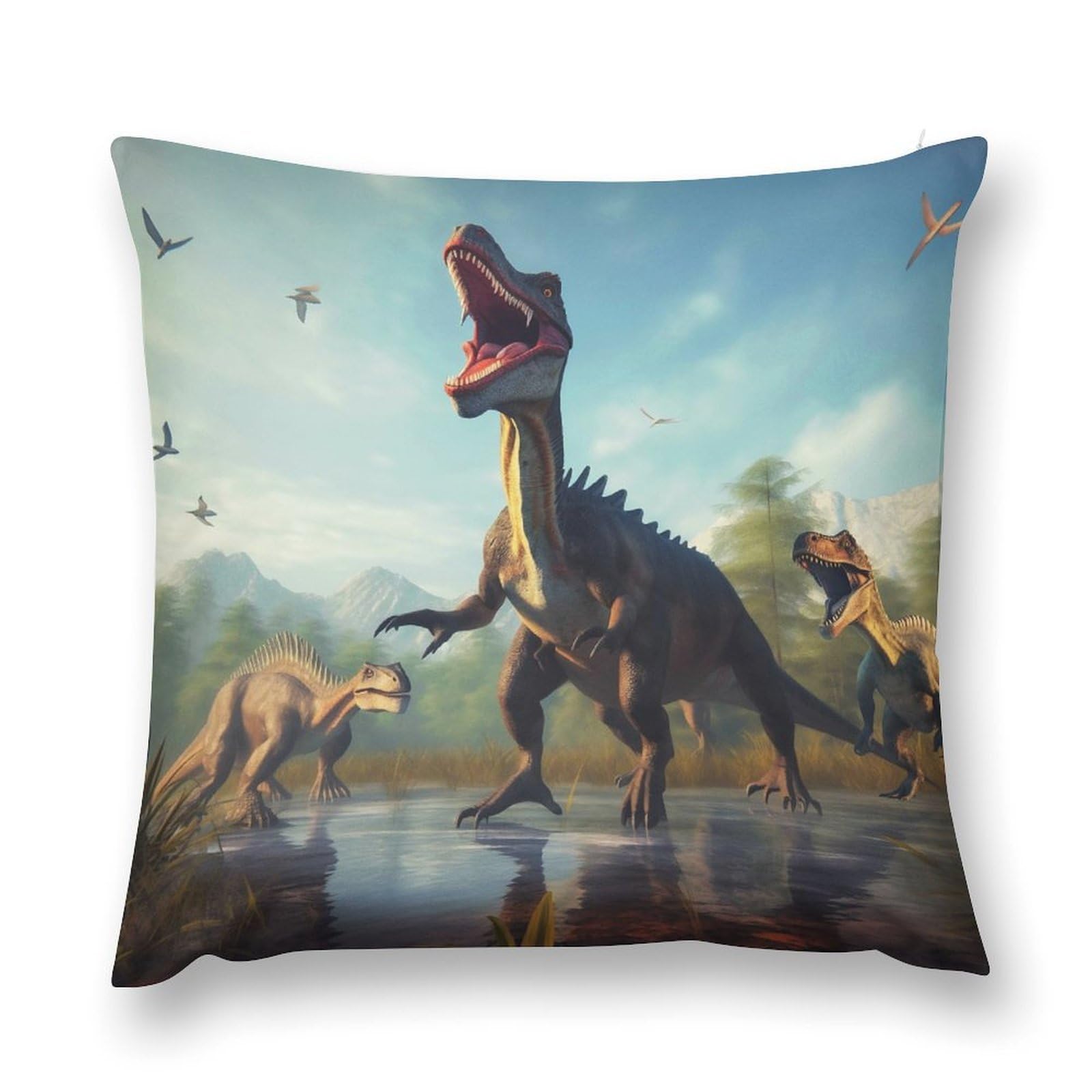 moderw Dinosaur Throw Pillow Cover for Boys, Tropical Forest Pillowcases Jungle Animals Landscape Dinosaurs Dinos Couch Sofa Cushion Case for Home Decor Kids Bed 18x18inch