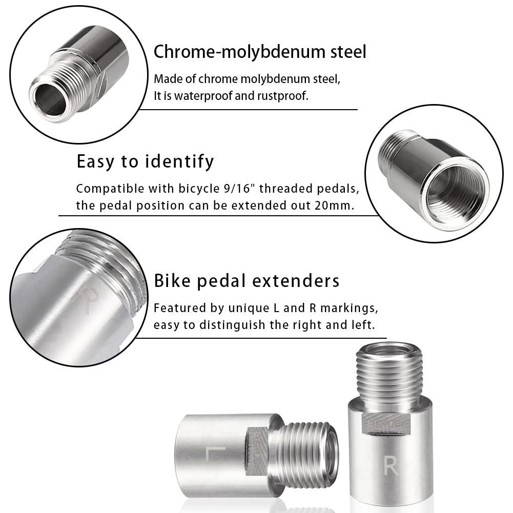 1 Paar Fahrradpedal-Extender, Chrom-Molybdän-Stahl, Pedaladapter, passend für 9/16 Zoll Gewindepedale, Fahrradverlängerung, um 20 mm (0,79 Zoll) CNC-Bearbeitung Fahrradpedalzubehör