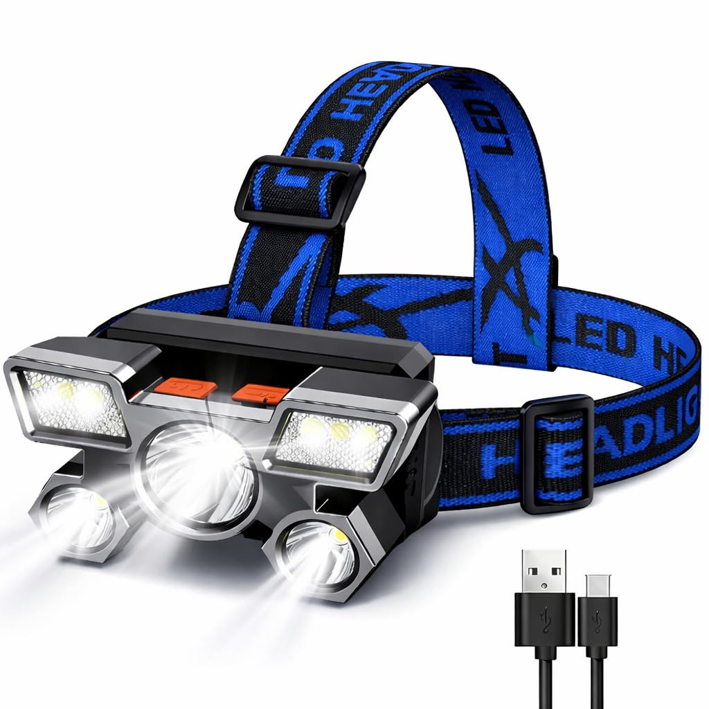 wowtravel USB Rechargeable LED HEADLAMP with 90 Degree Adjustable Beam – Running Head Torch, Multi Mode Head Torch Rechargeable, IP65 Waterproof for Camping, Work & Outdoor USE
