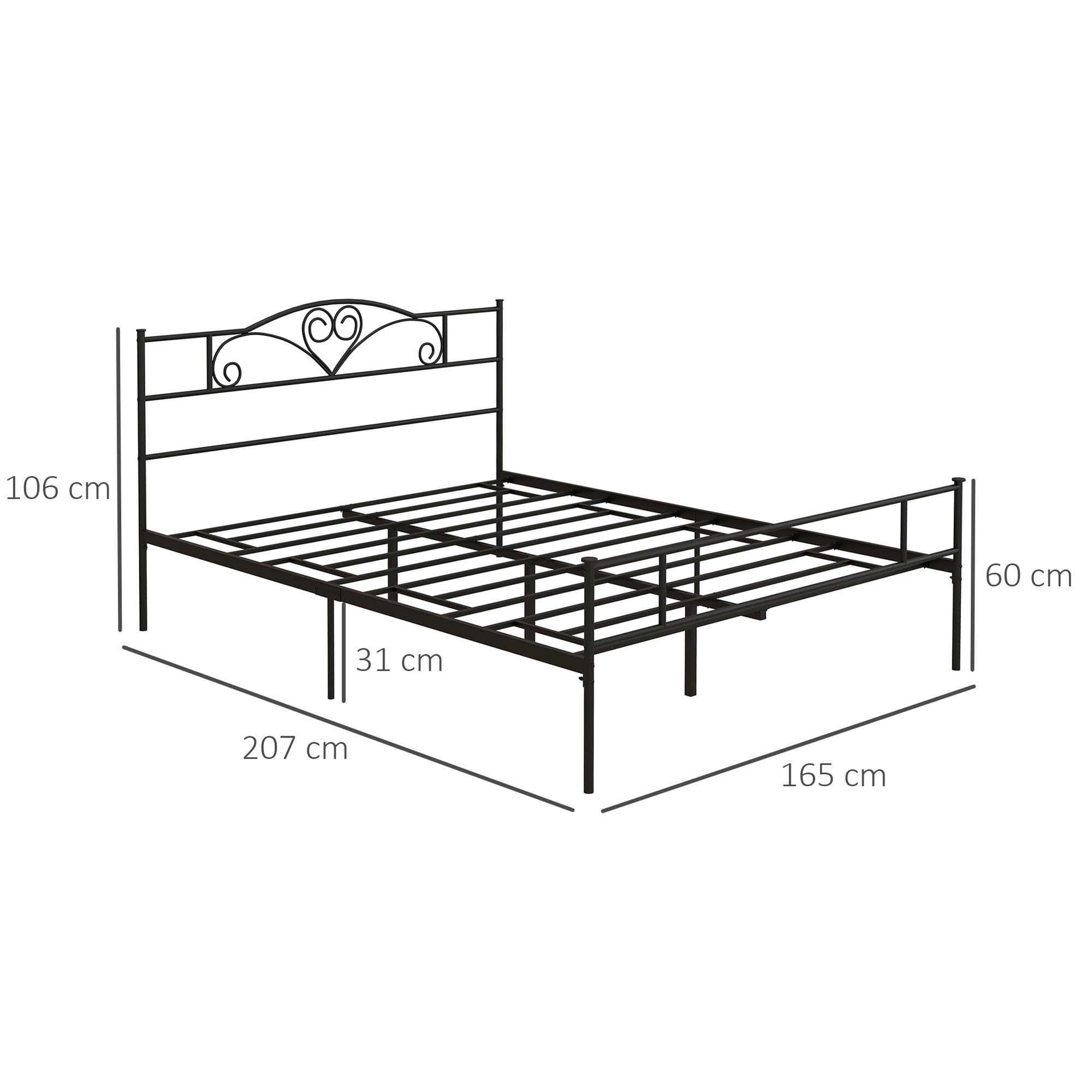 HOMCOM Łóżko 160 x 200 cm, rama z listwami ze stali, czarny