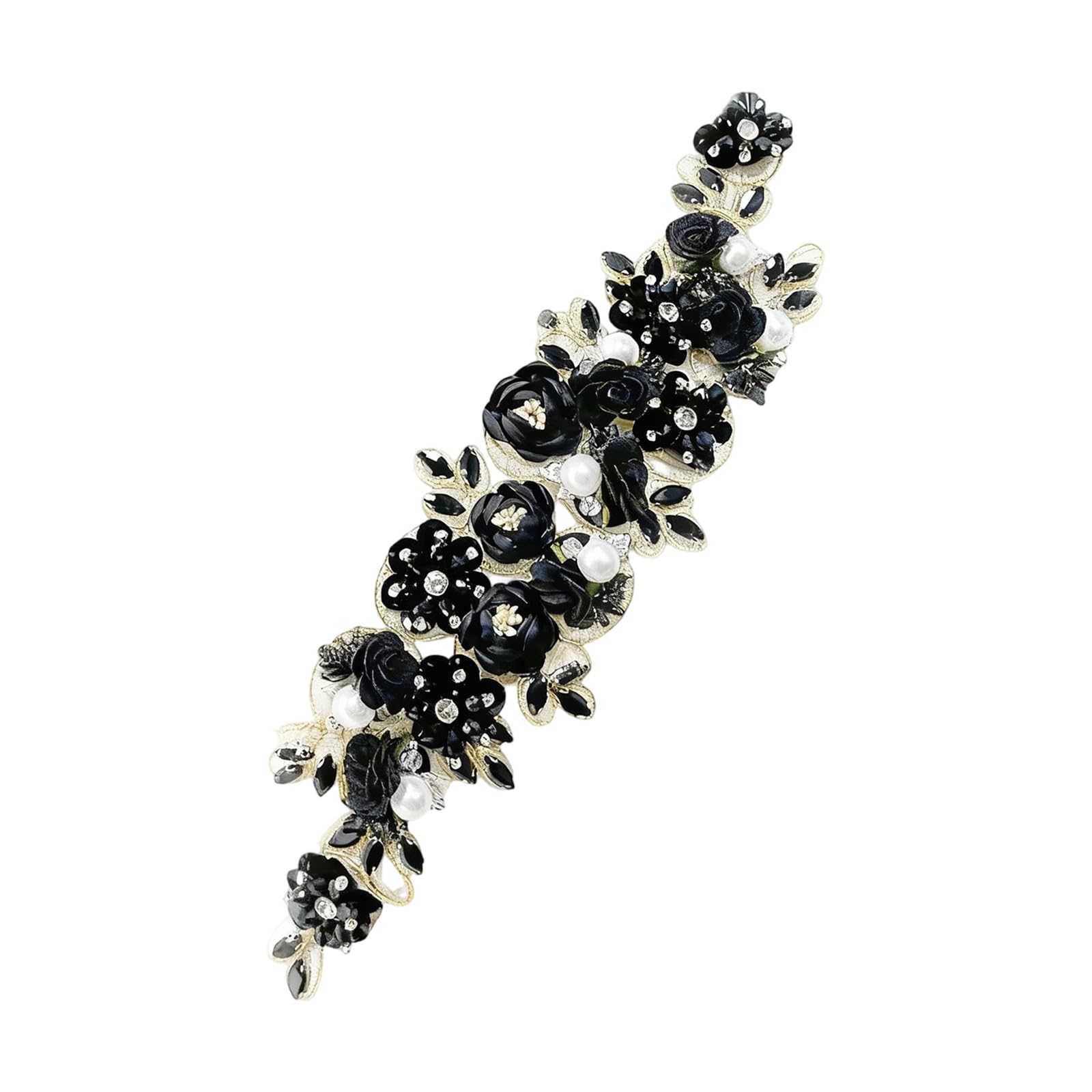 Tsophreniq Sewing on Embroidered Applique Rhinestones Flower Embellished Patches for Wedding Dress Jackets Clothing Embellishment Iron on Rhinestones Appliques