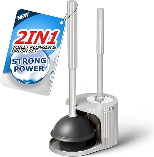 Vista 28 de FORASTO- Juego de desatascador y cepillo para inodoro 2 en 1, desatascador con mango alargado, herramientas de limpieza para baño, suministros