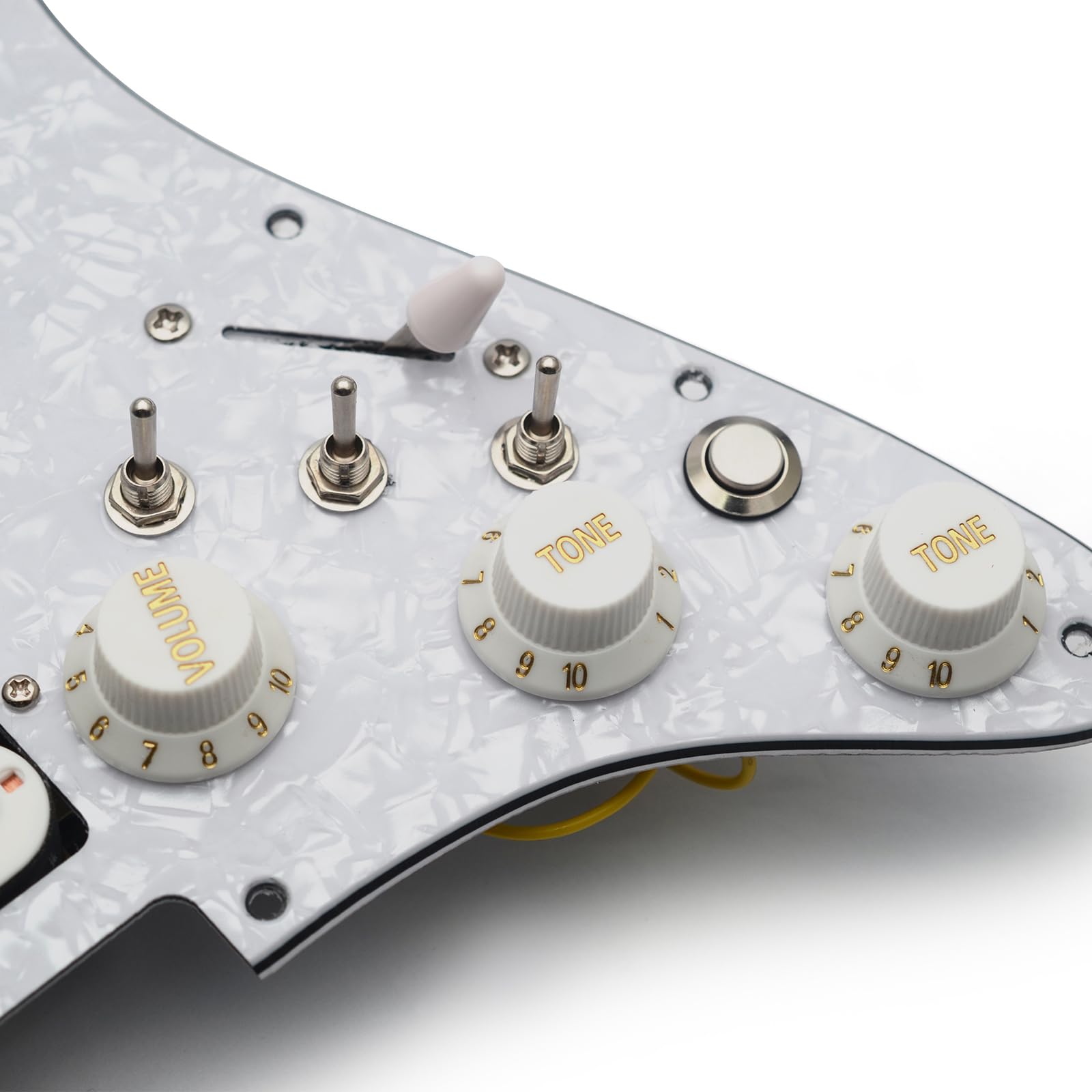 MAXCHEER SSH-Coil Splitting E-Gitarren-Schlagbrett, zwei Mini-Humbucker + ein 4-spuliger Tonabnehmer, hohe Ausgangsleistung (9K/9K/18K) geladen, vorverdrahtete Schlagplatte (Perlweiß, SSH)
