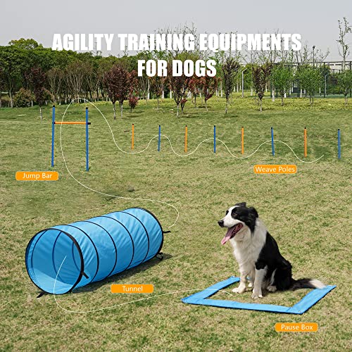 Dog Agility Training Equipment Pet Obstacle Training Course Kit Dog Outdoor Games with Tunnel, Adjustable Hurdle, Pause Box, Toys and Carrying Bag Dog Agility Training Equipment Pet Obstacle Training Course Kit Dog Outdoor Games with Tunnel, Adjustable Hurdle, Pause Box, Toys and Carrying Bag