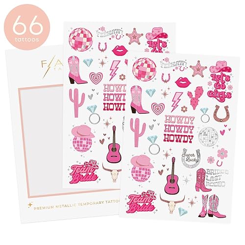 Miniatura 2 de Flash Tattoos Disco - Tatuajes temporales para niña de vaca | 66 tatuajes metálicos | Vaquera, decoración de fiesta de Bach, Giddy Up, regalo de