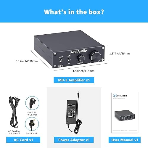 Miniatura 7 de Fosi Audio M03 Amplificador de subwoofer TPA3255 de 200 vatios Mini amplificador de audio monocanal para cine en casa de frecuencia completa y