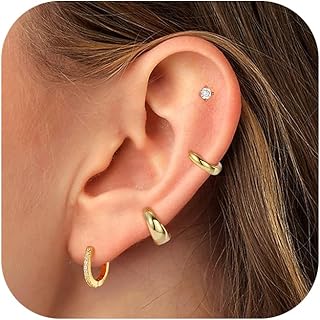 ODHLMFQ 18K ゴールドメッキ 上品なフラットバックイヤリング 女性用 - 低刺激性スチールポスト ヘリックス軟骨ピアスジュエリー - パール バタフライ ハート クロス フラットバック ライトニング ゴールド フープ イヤリング