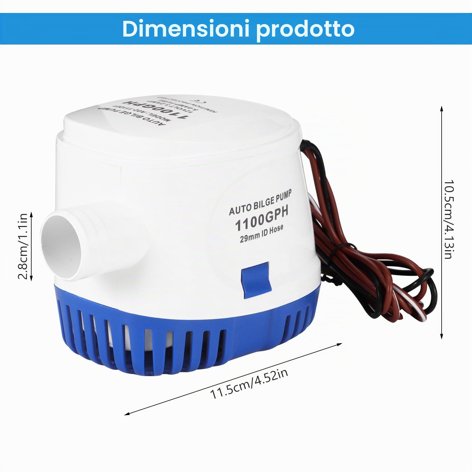 OurLeeme Pompe di Sentina, Pompa di Sentina Automatica 12V 1100GPH Pompa di Sentina Automatica Sommergibile Marina Pompa Acqua Silenziosa Liquida per Barche, Stagni, Piscine
