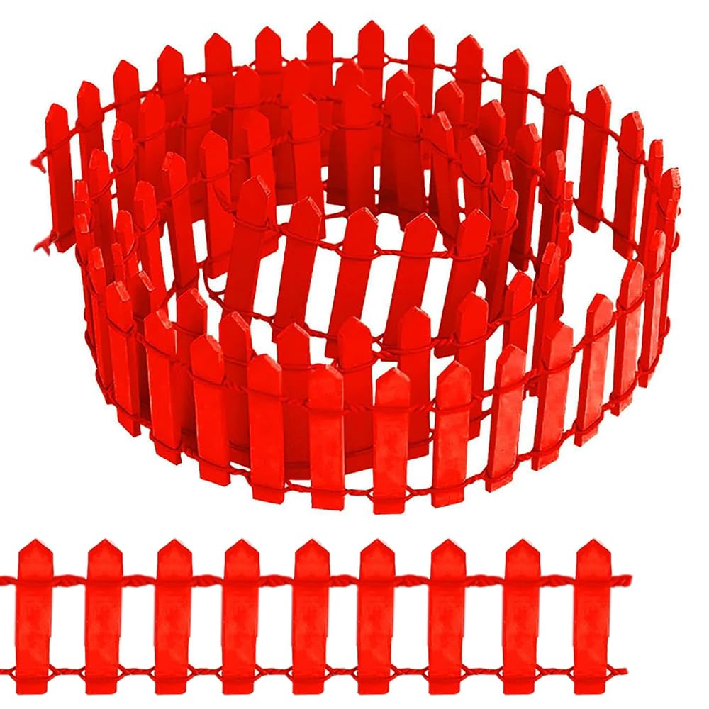 SKYPRO Miniature Garden Fence, 3 * 90CM Small Wooden Fence Flexible Miniature Picket Fence for Micro Landscape Flower Pot Fairy Garden Decoration(Red), red3x90cm