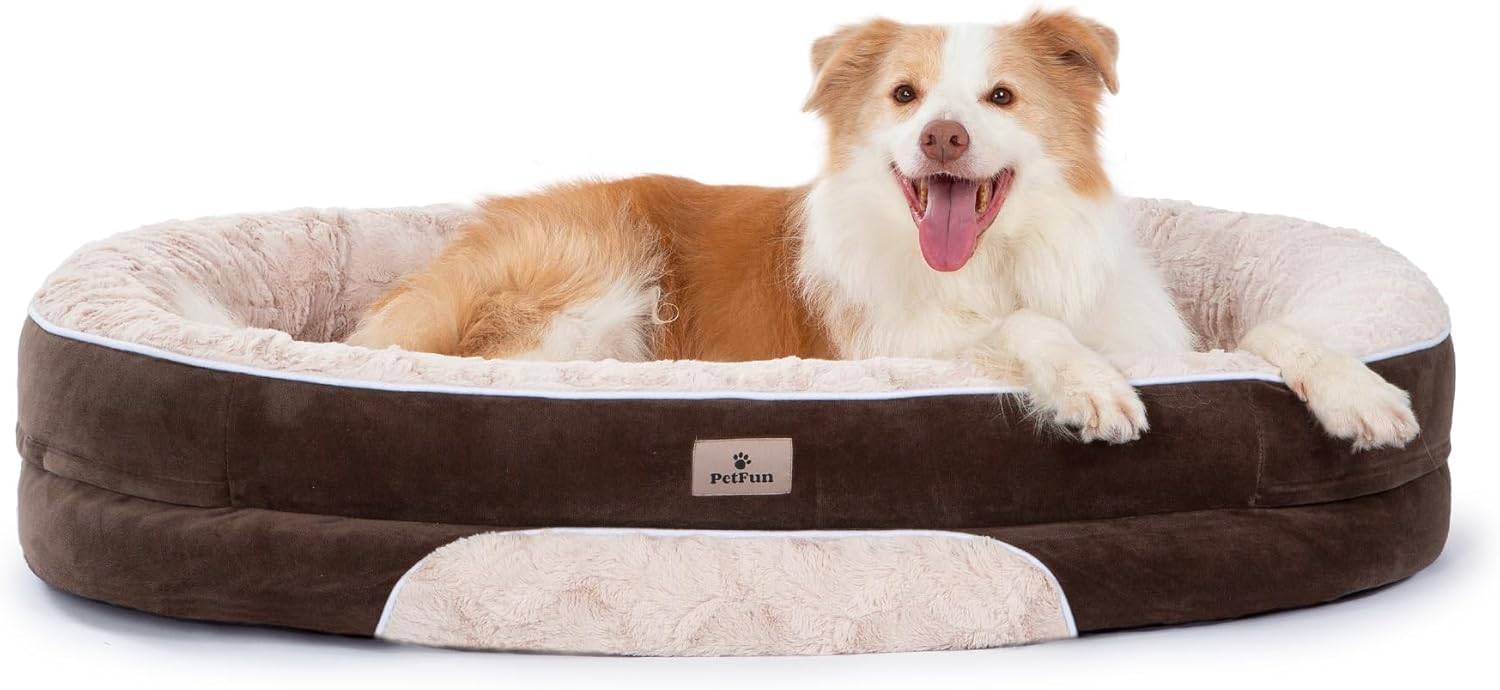 Orthopedic Dog Bed Couch for XLarge Sized Pets with Egg Foam Support, Four-Sided Bolster Cushions, Soft Tear-Resistant Fabric, and Removable Machine Washable Plush Cover, 42'', Brown