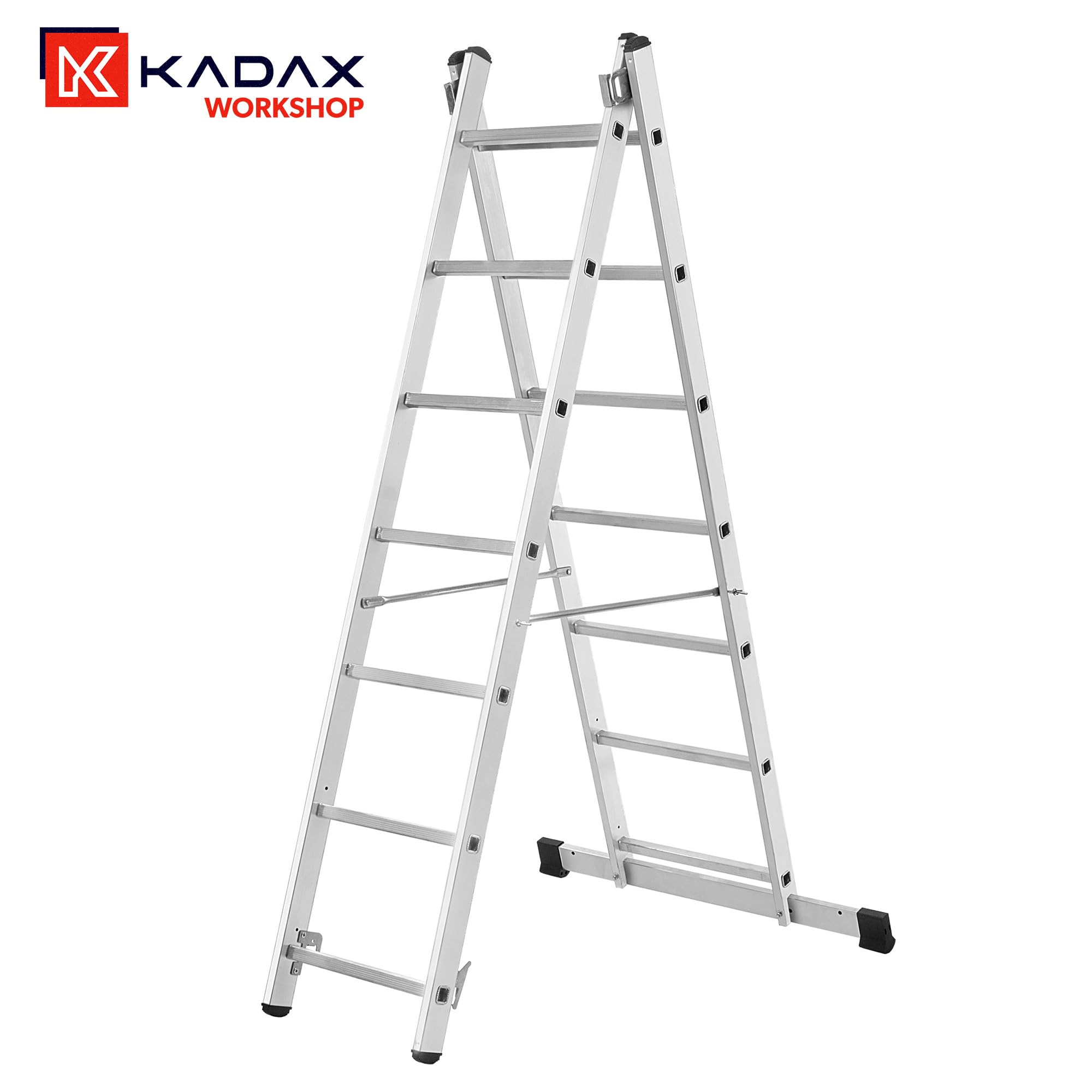KADAX Rusztowanie aluminiowe wielofunkcyjne z platformą 114x187 cm, 14-szczeblowe, antypoślizgowe stopki, do prac budowlanych i remontowych