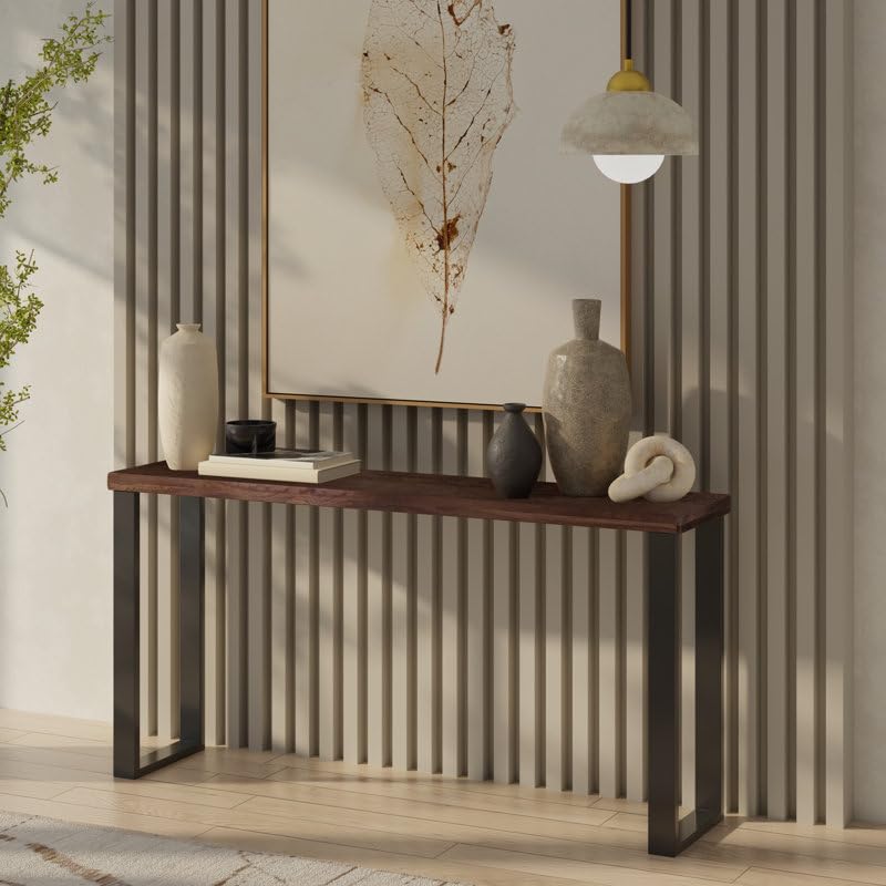Image of 100cm Long Solid Wood Console Table for Bedroom, Home Entrance and Living Room. Mid-Century Modern Style Console Table. Home Entrance Decorative Table (Walnut, 100 * 30 * 77 Cm)