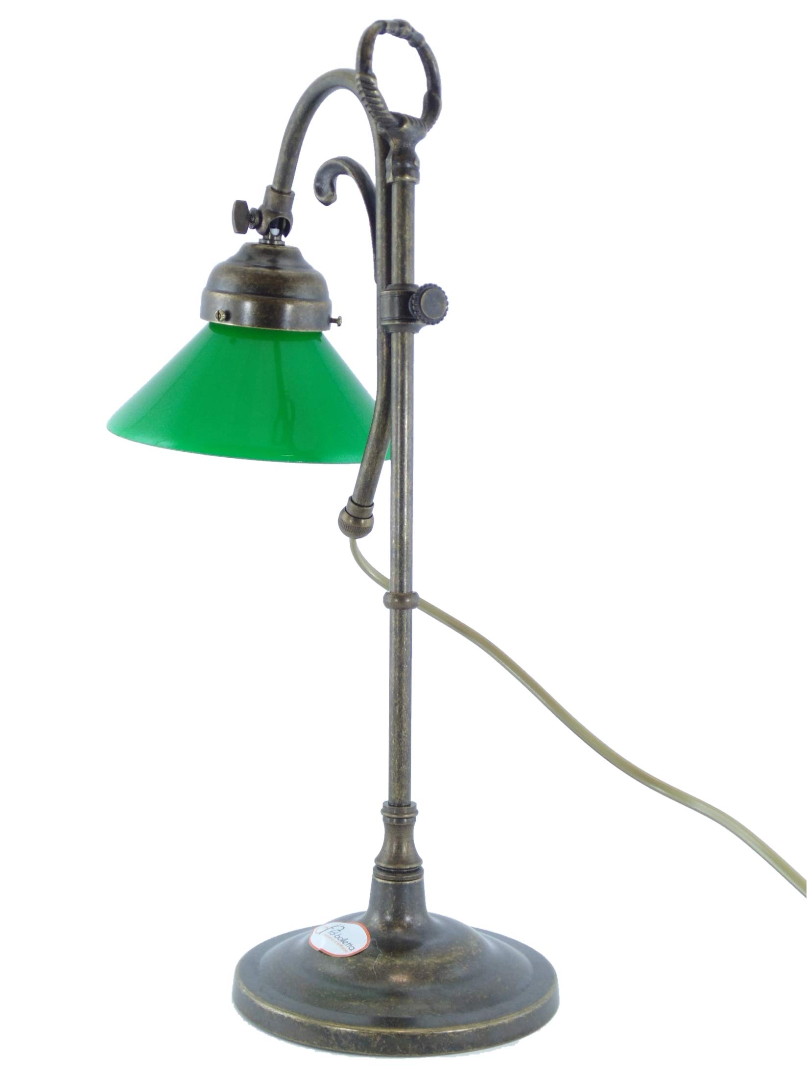 Lampada ottone vintage da tavolo,scrivania,illuminazione per interni con paralume vetro verde sc21 Misure:H 42cm,larghezza 29,5cm,Ø vetro15cm,Ø base14cm