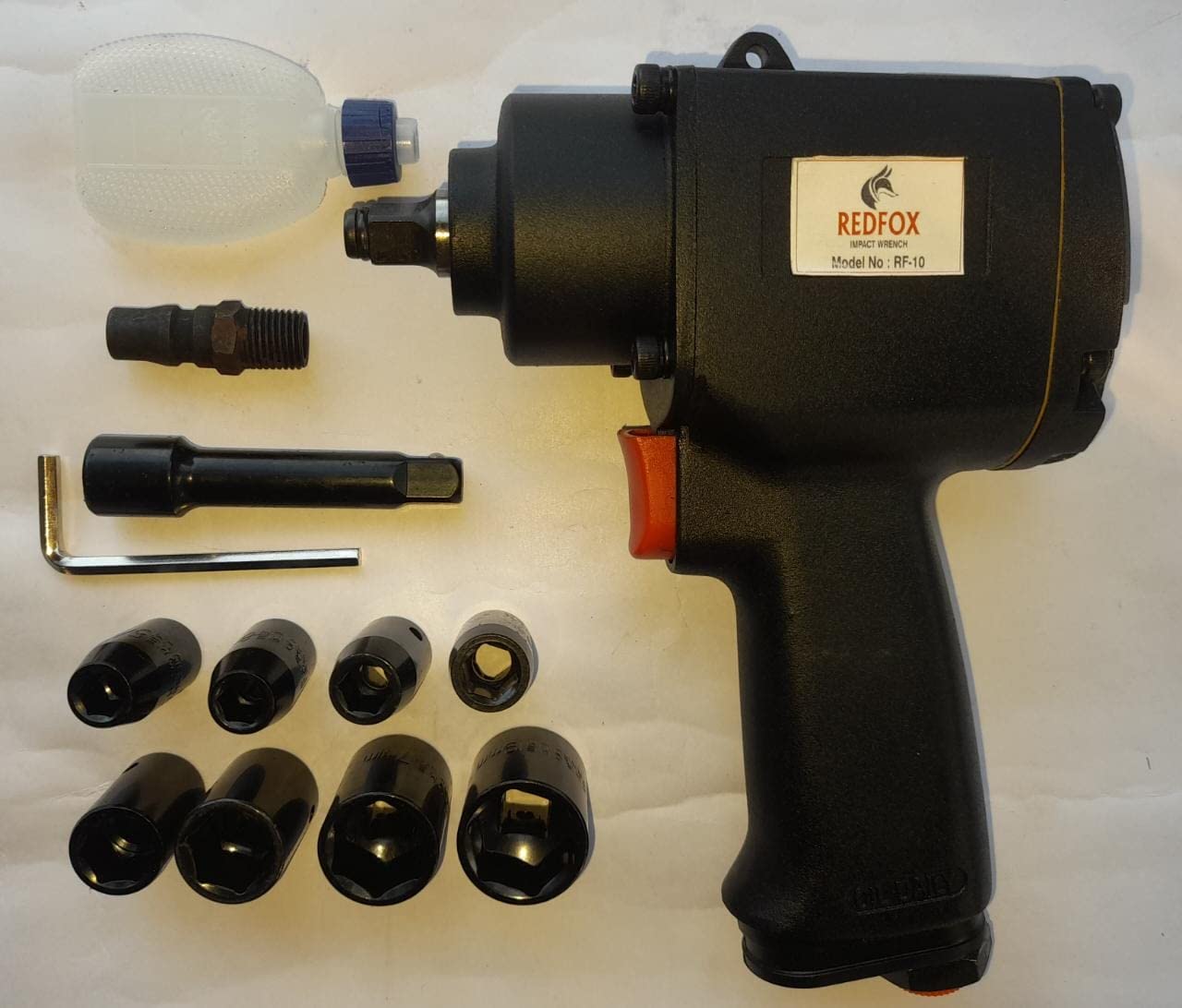 REDFOX RF-10 3/8" Inch Air Impact Wrench, Max torque 520 nm, Free Speed 9000 RPM, Bolt Capacity 13mm, Weight 1.6 kg