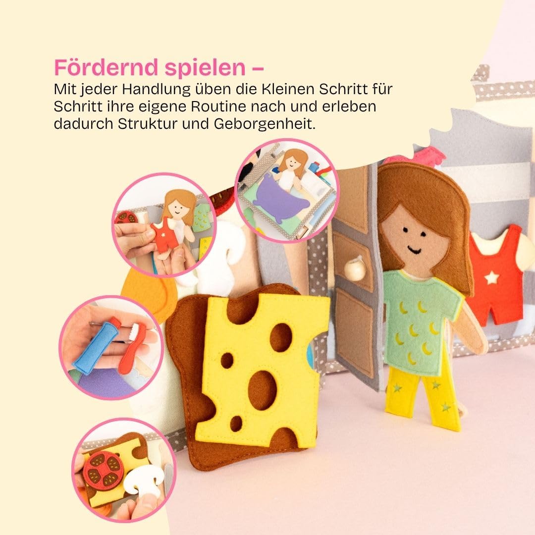 Jolly Designs Quiet Book Mondschein – Montessori Spielzeug ab 18 Monaten – Sensorisches Stoffbuch für Kinder – Handgemachtes Busy Book aus Filz – Lernspielzeug & Reisespielzeug
