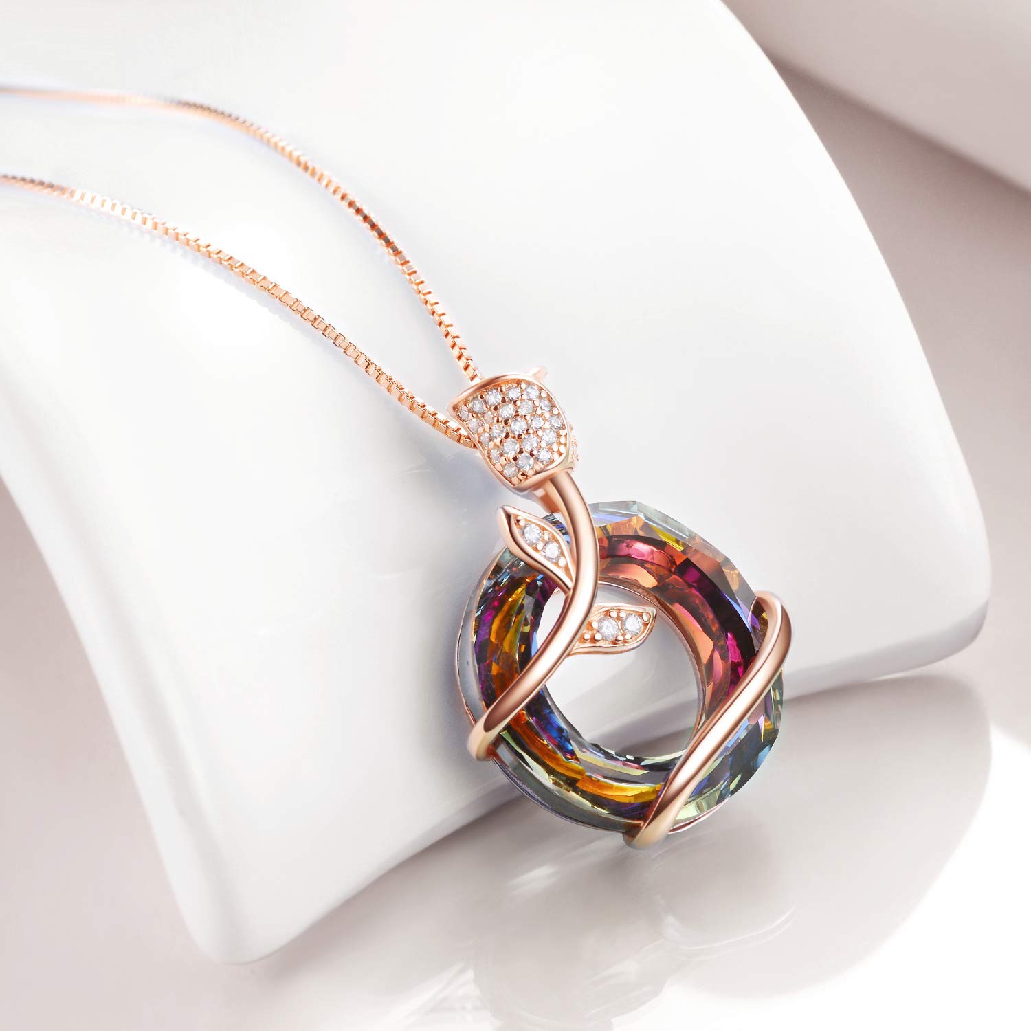AOBOCO 925 Sterling Silver Necklace Rose Flower Pendant Crystal Jewellery Mothers Day Wedding Birthday Gifts for Her Women Girlfriend Wife Mum