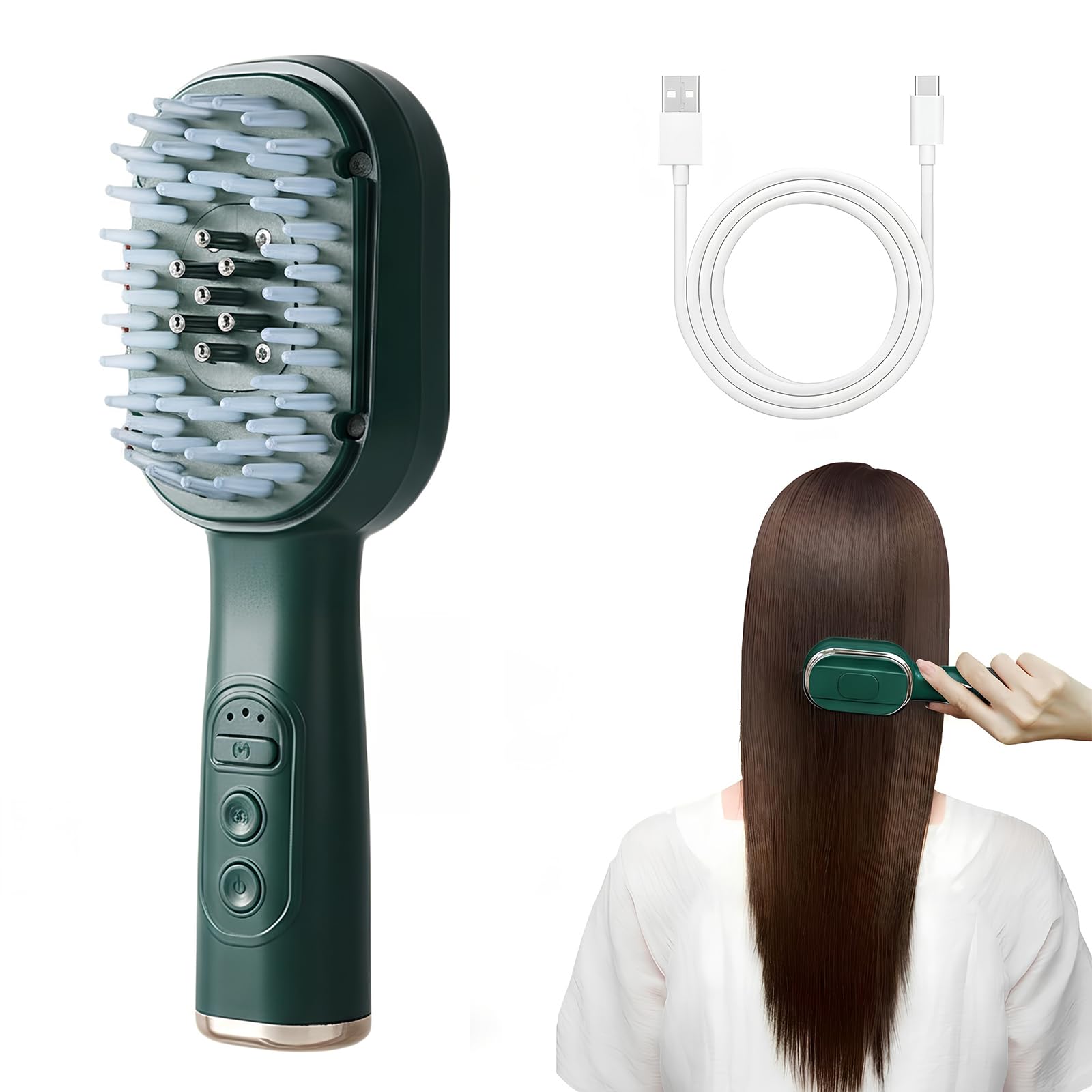 Electric Scalp Massage Brush, Hair Massager Comb with Red Blue Light and Oil Applicator 30ml, 4 in 1 Massage Comb Brush, for Relieving Fatigue & Nourishing Hair (Green)