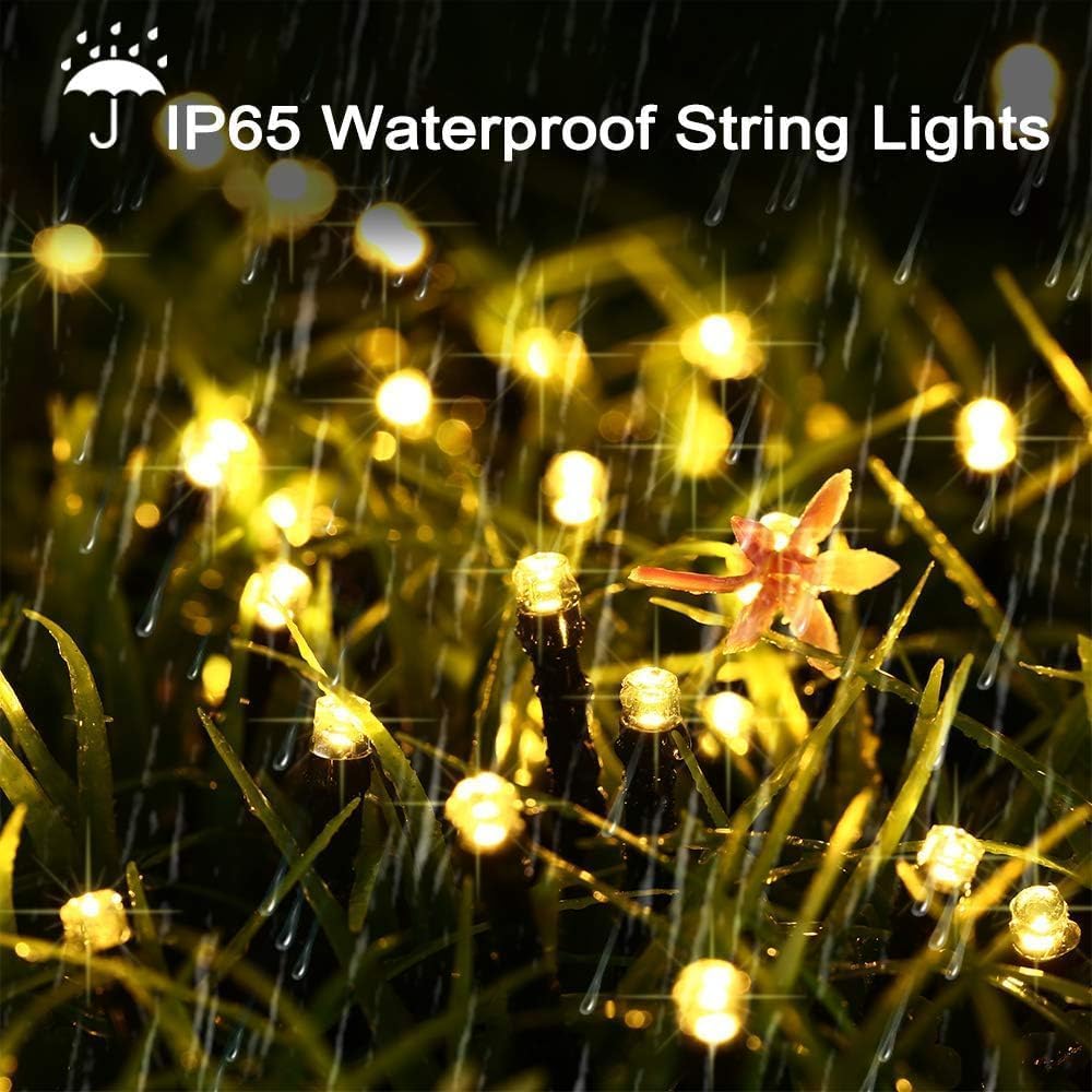Amzxart Catena di luci solari per esterni, 400 LED, 42 m, per esterni, a energia solare, 19 modalità, per esterni, IP65, impermeabile, per balcone, giardino, feste (bianco caldo)