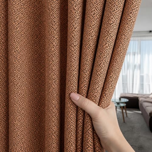 Image of Fabrilia Jacquard Geometric Pattern Curtains for Window | Brown & Coffee Diamond Design | Room Darkening Curtain Panels | Pack of 1 Piece | 5 feet