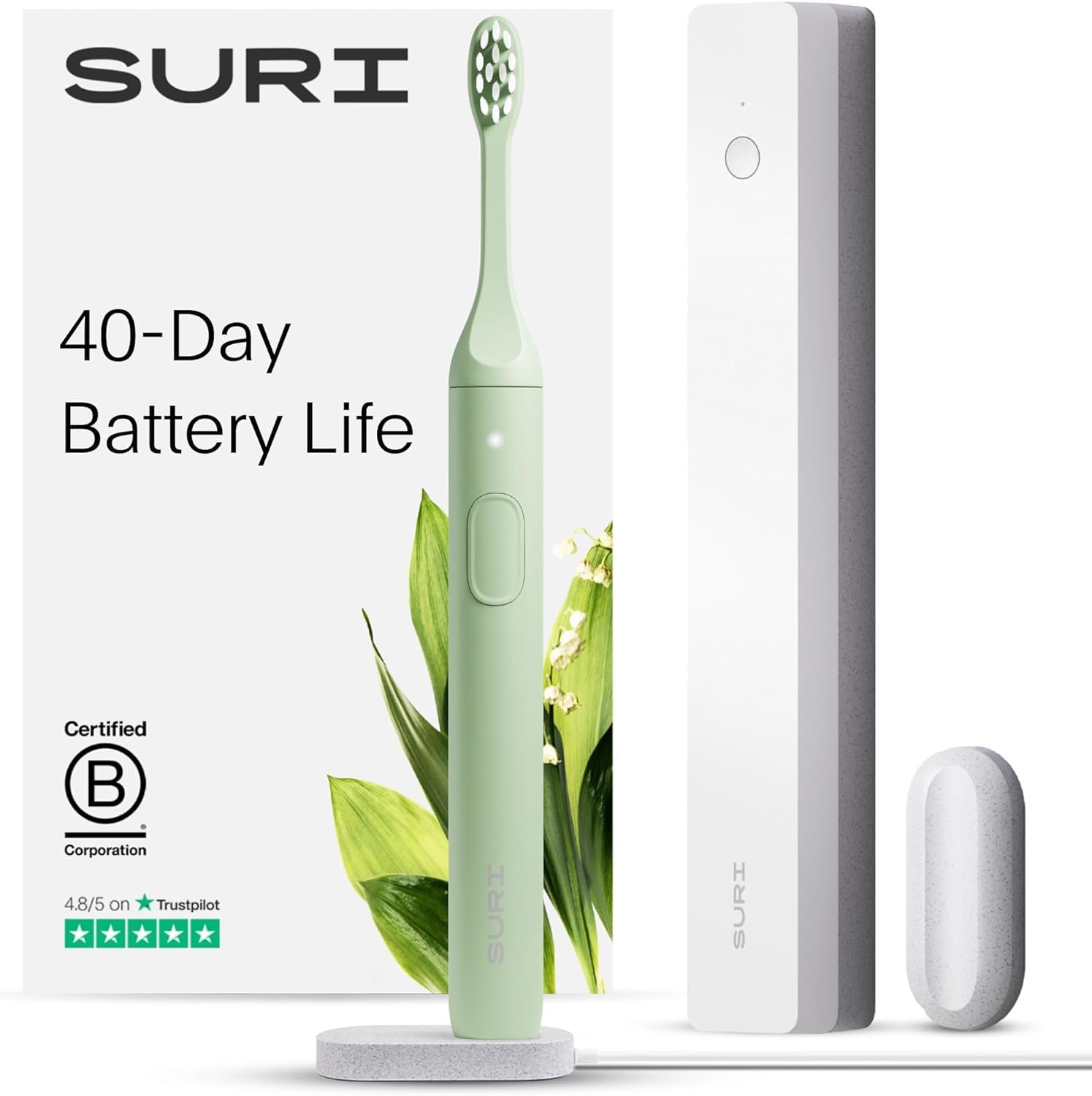 SURI1.0 Sonic Electric Toothbrush with UV Cleaning Travel Case | 40+ Day Battery | UK’s No.1 Rated | Sustainable Electric Toothbrush Adults | Sonic Toothbrushes | GreenClimatePartner certified