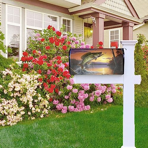 Image of Dujiea Bass Fish Mailbox Wrap - Waterproof Magnetic Post Box Cover, Large Size 25.5 inch L x 21 inch W - Garden Yard Home Decor