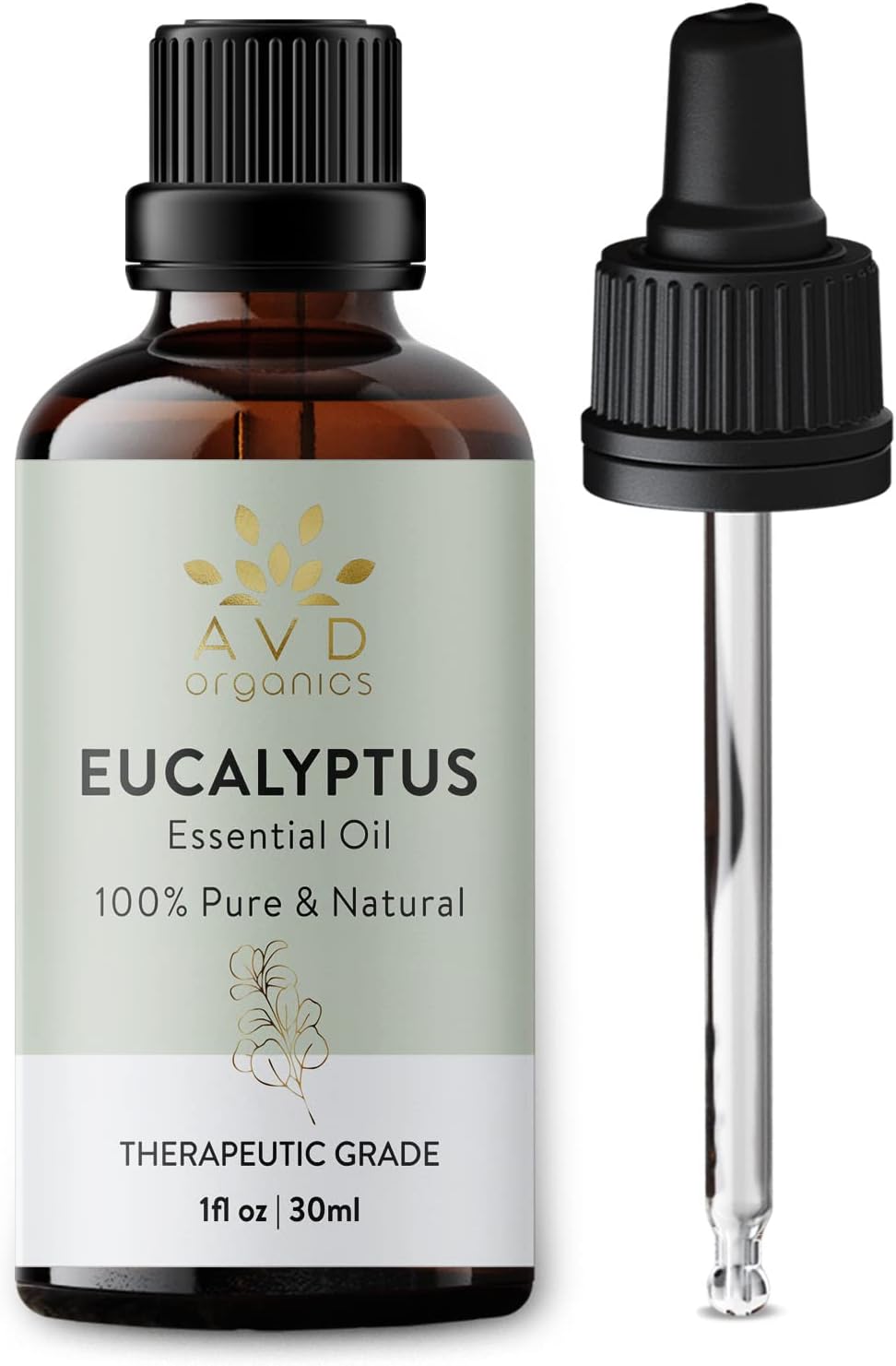 روغن اسانس اوکالبتوس AVD ORGANICS 30 میلی لیتر | 100٪ خالص و طبیعی | رده‌ی بالای اسانس اسانسیل برای آروماتراپی حمام بخار دم کردن مو | 1 فلور اونسی اوکالبتوس 30 میلی لیتر (بسته‌ی 1 عدد)