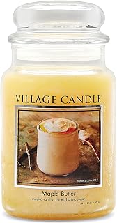 Village Candle Maple Butter Scented Jar Candle, 21.25 oz Large Apothecary Glass, Dual Wick, 170-Hour Burn Time, Maple Vanilla Honey Fragrance