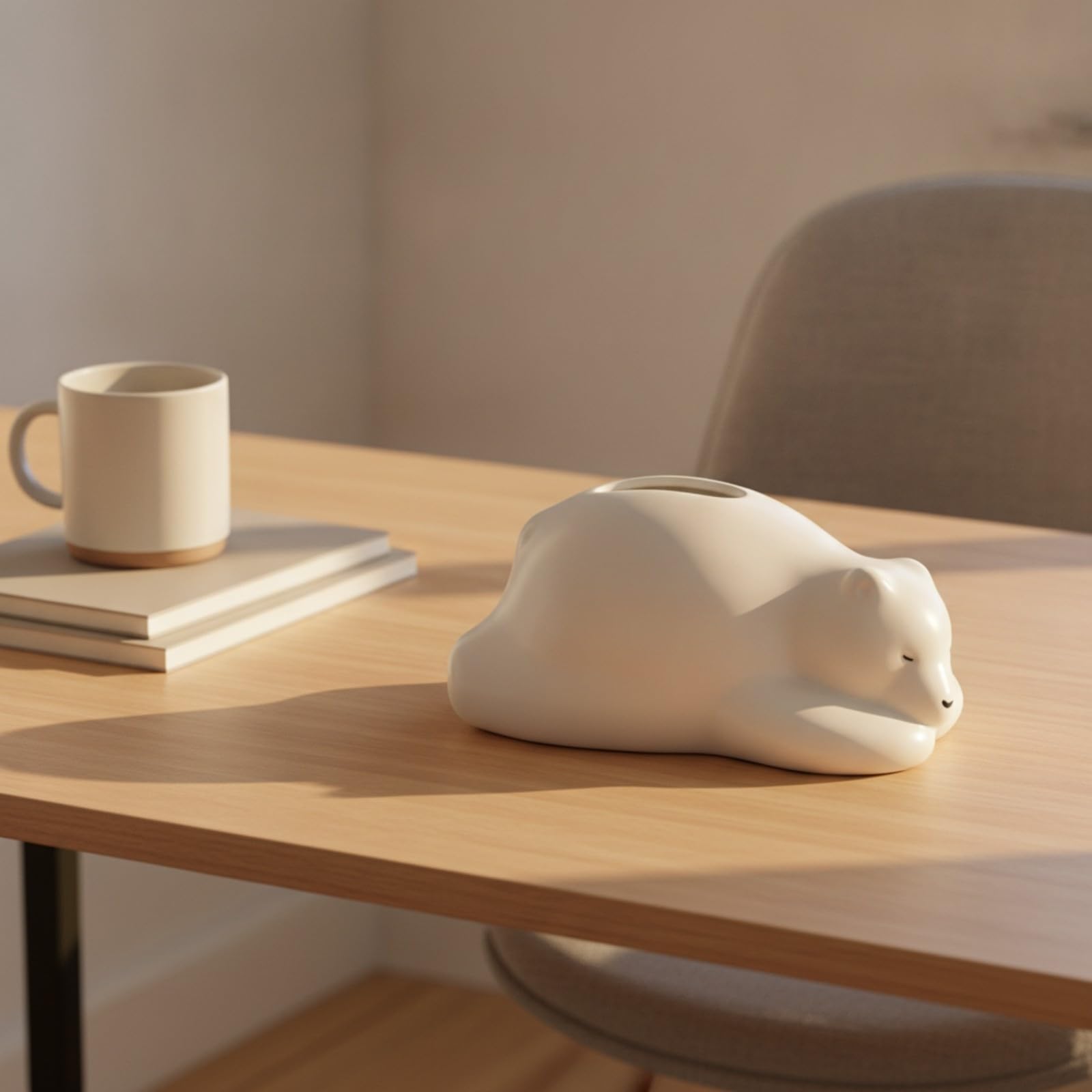 Soporte Pañuelos con Forma Ártico Reclinado Morno Dispensador Cerámica con Figura Ártico Resguardado Polvo para Escritorio
