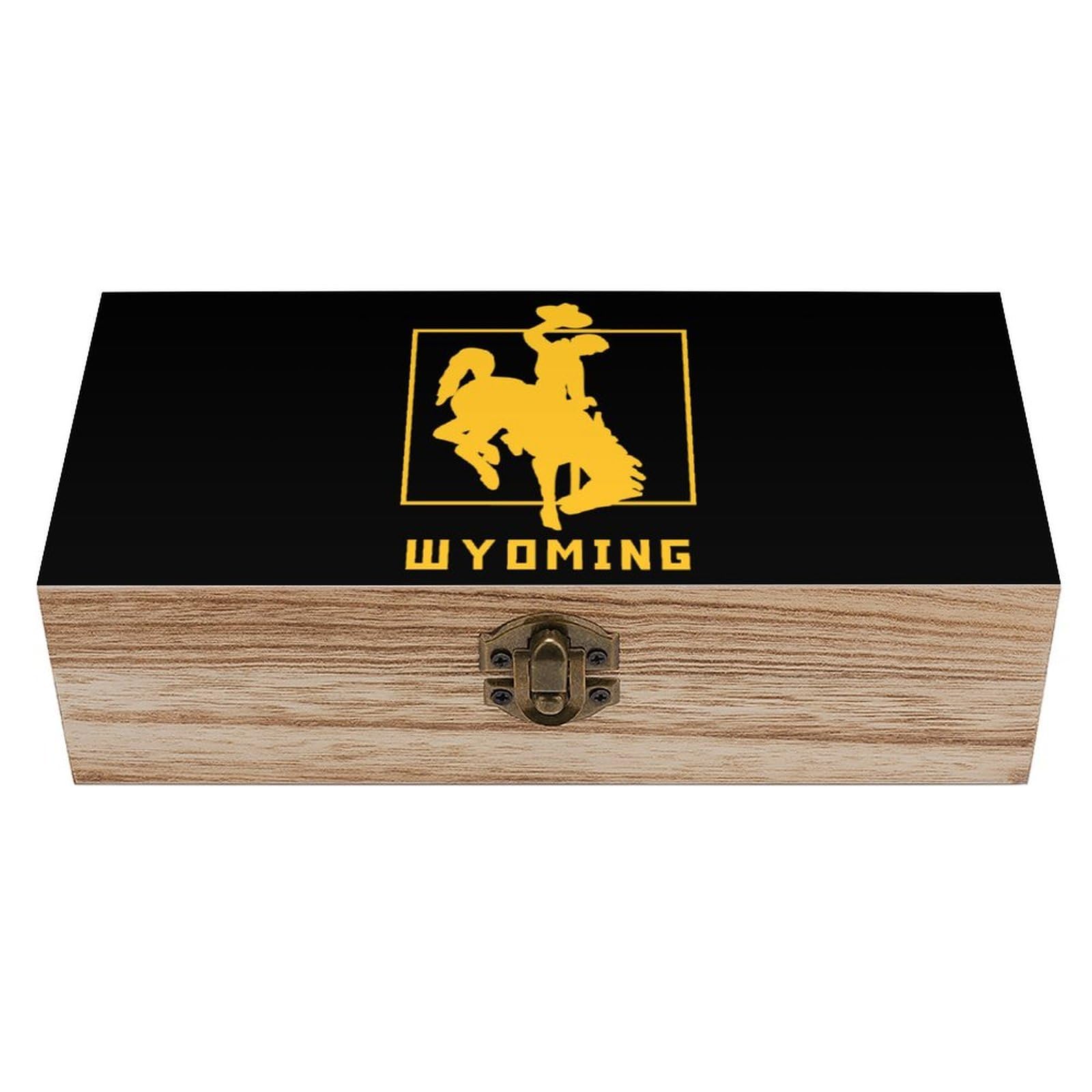Cgsbngha Style Wyoming Flag Wooden Storage Boxes With Lid Memory Box Decorative Organiser For Office And Home