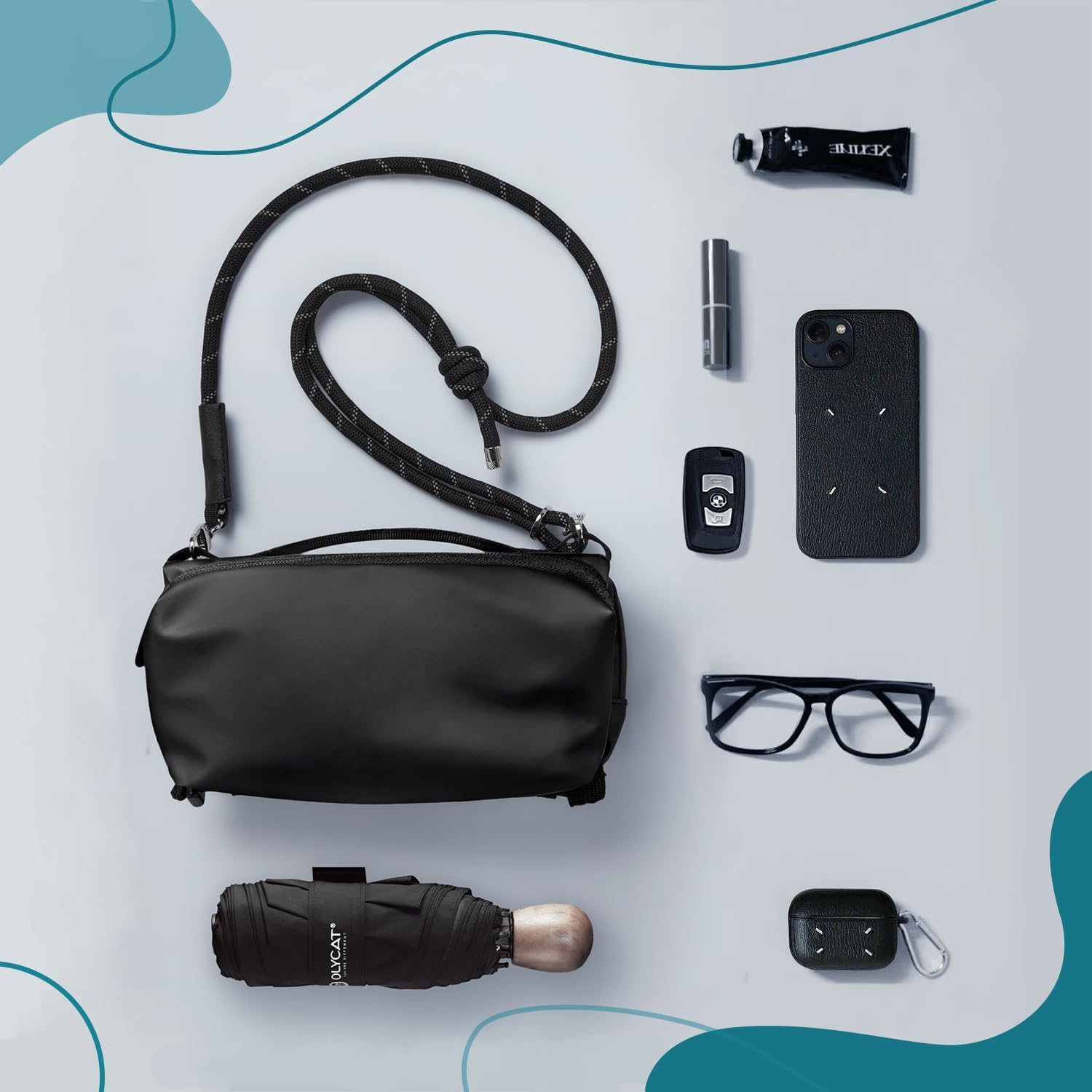 simptech Crossbody Bag With Bottle Holder Fanny Pack Sling Chest Bag Dual Main Pocket Water Resistant Waist Pack for Women Men Travel, Daily Use, Cycling, Hiking (New Black) - Image 2