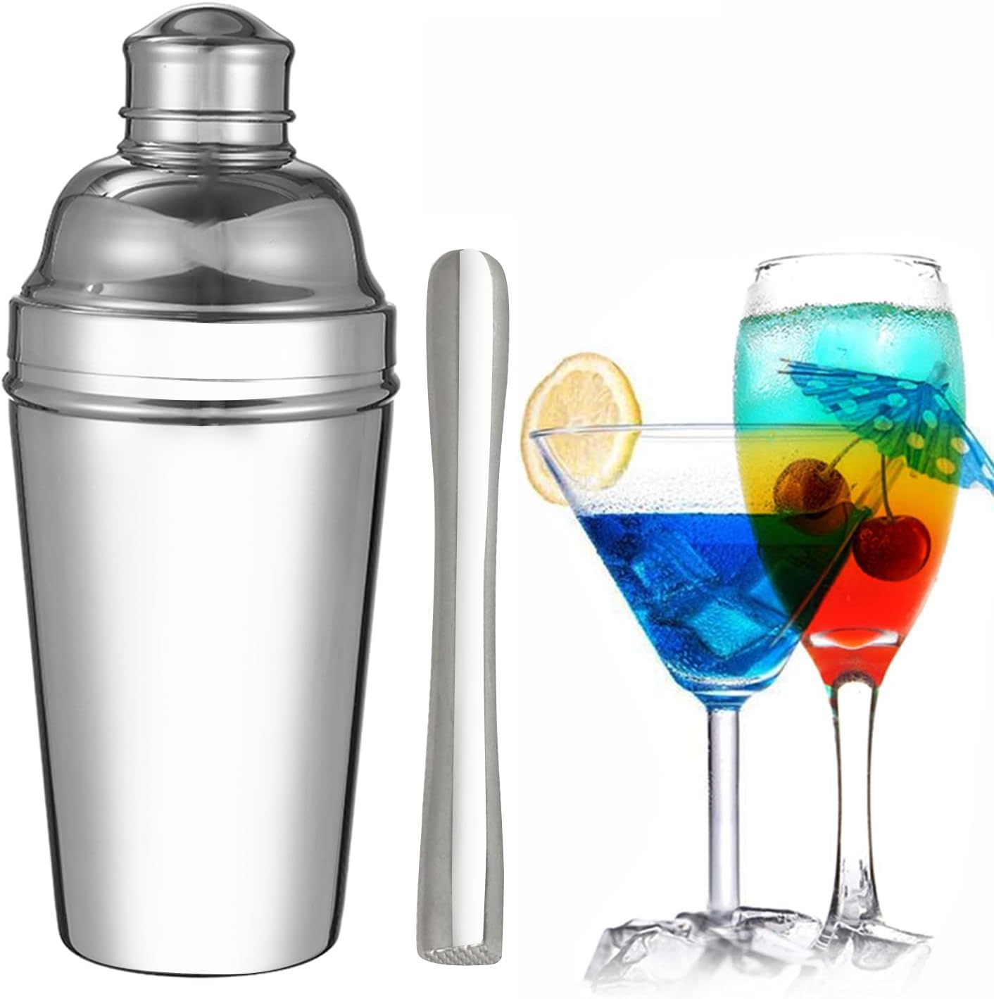 Shaker, shaker da cocktail da 600 oz, shaker per bevande, colino integrato, in acciaio inox da 1,8 l, con colino per barista e barman, frullatore Margarita