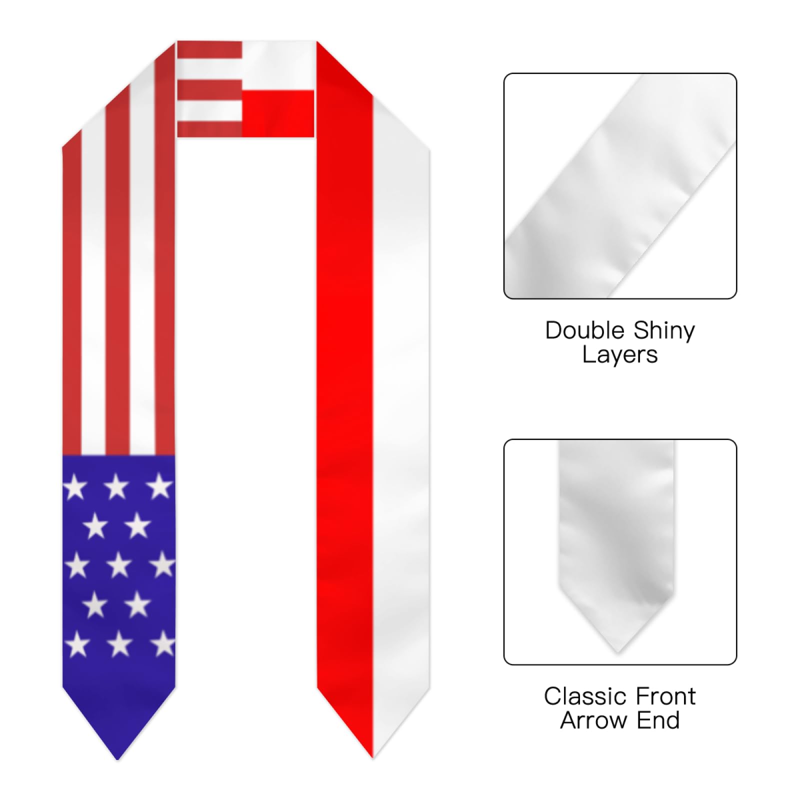 Poland Poles America Flag Graduation Stole Shawl Sash for Men Women Unisex Adult Double Sided Lightweight Scarf Class of 2025 Graduate Gift for Study Aboard International Students