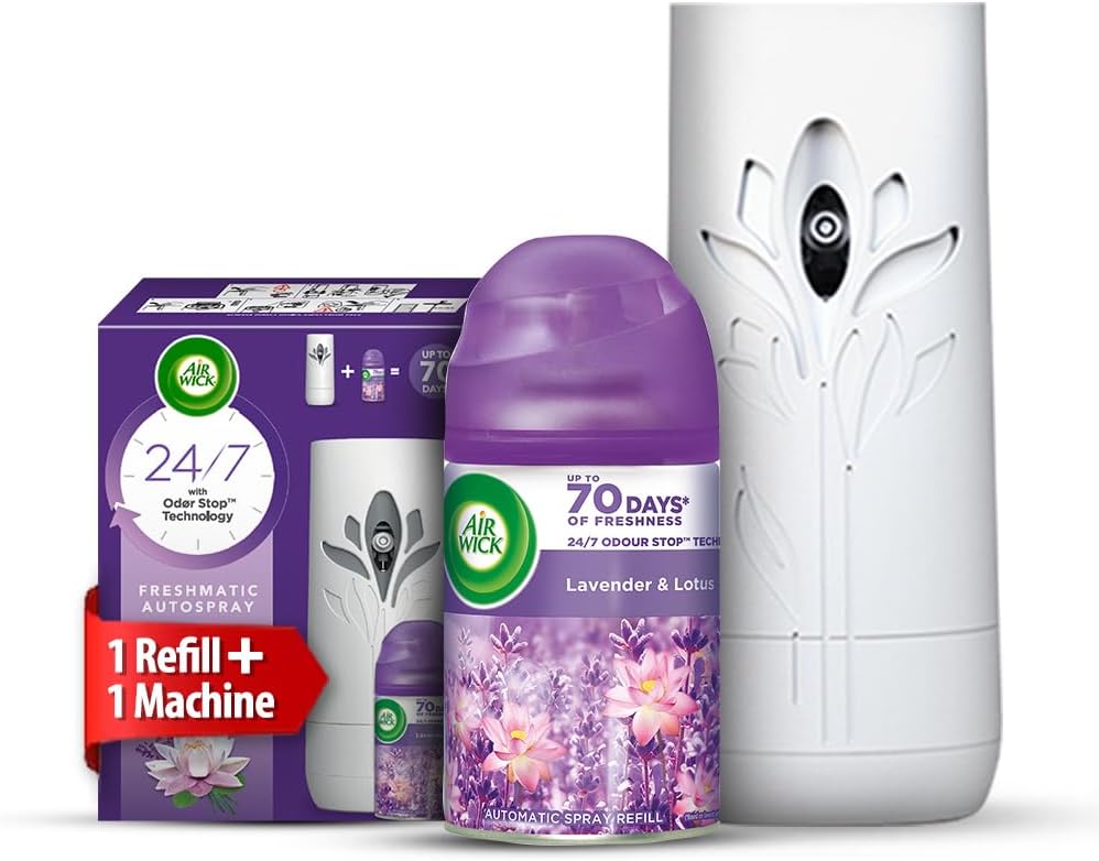 250 ml - Lavender & Lotus, Refill + Automatic Spray| Freshmatic Air Freshener Kit | 2600 Sprays Guaranteed | Automatic Room Freshener, Bathroom Freshener and Room Spray