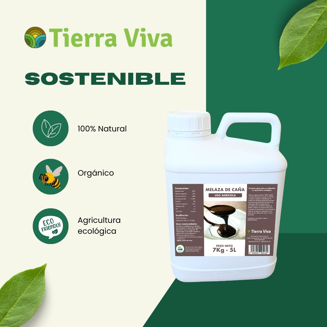 Melaza para plantas ecológica 7Kg (5L). Agro melaza. Fertilizante universal natural que mejora el suelo y potencia tus cultivos. Estimula la actividad de microorganismos beneficiosos