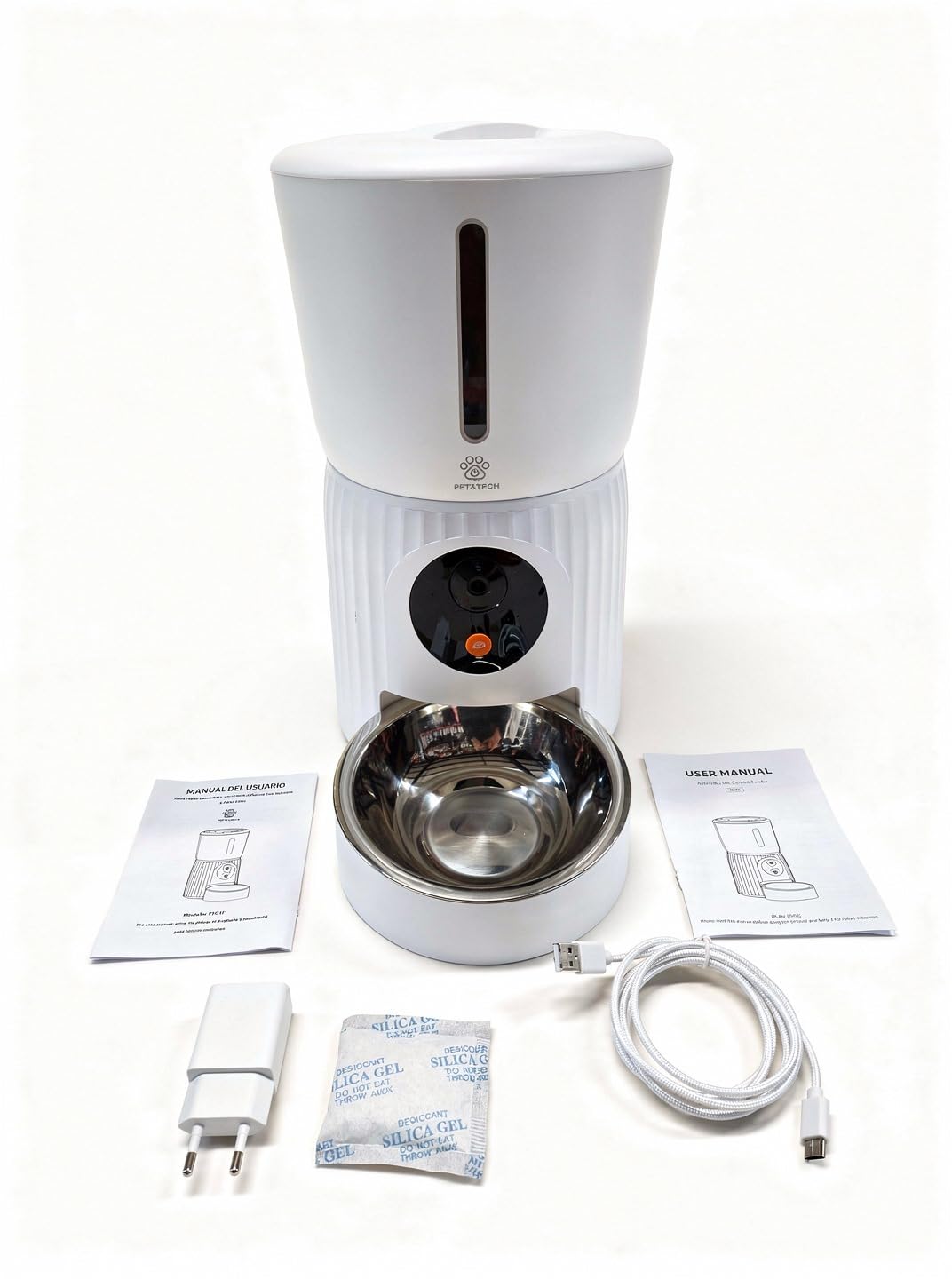 PET&TECH Comedero Automático para Gatos y Perros, 4L, Dispensador de Comida Mascotas, WiFi 2.4G/5G, Cámara HD 1080p, App Smart Life, Audio Bidireccional, hasta 10 Comidas al Día