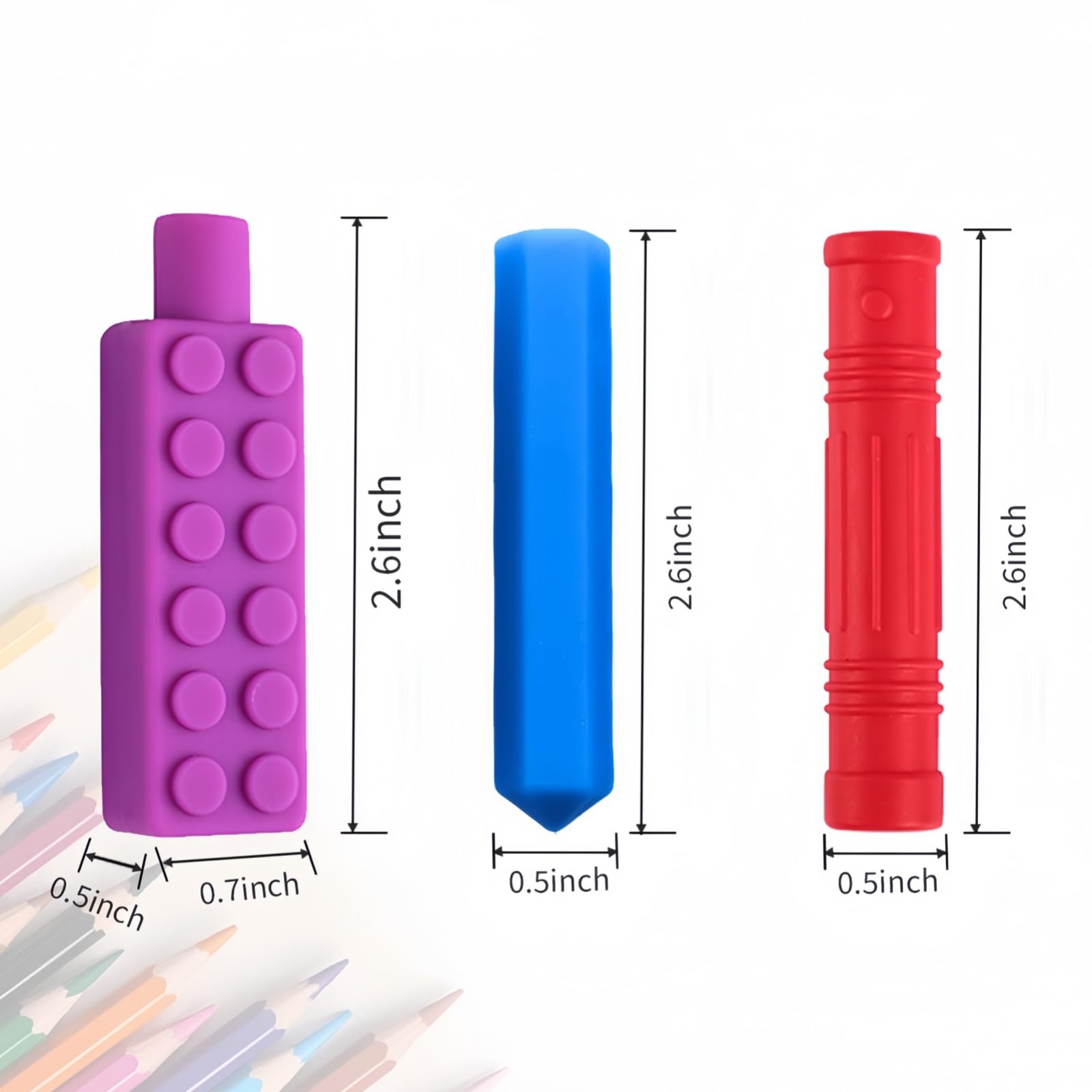 RUIOMII 8 Packs Silicone Pencil Toppers Sensory Chew Topper for Autistic ADHD, Oral Motor Children Adult, color 1 - Image 2