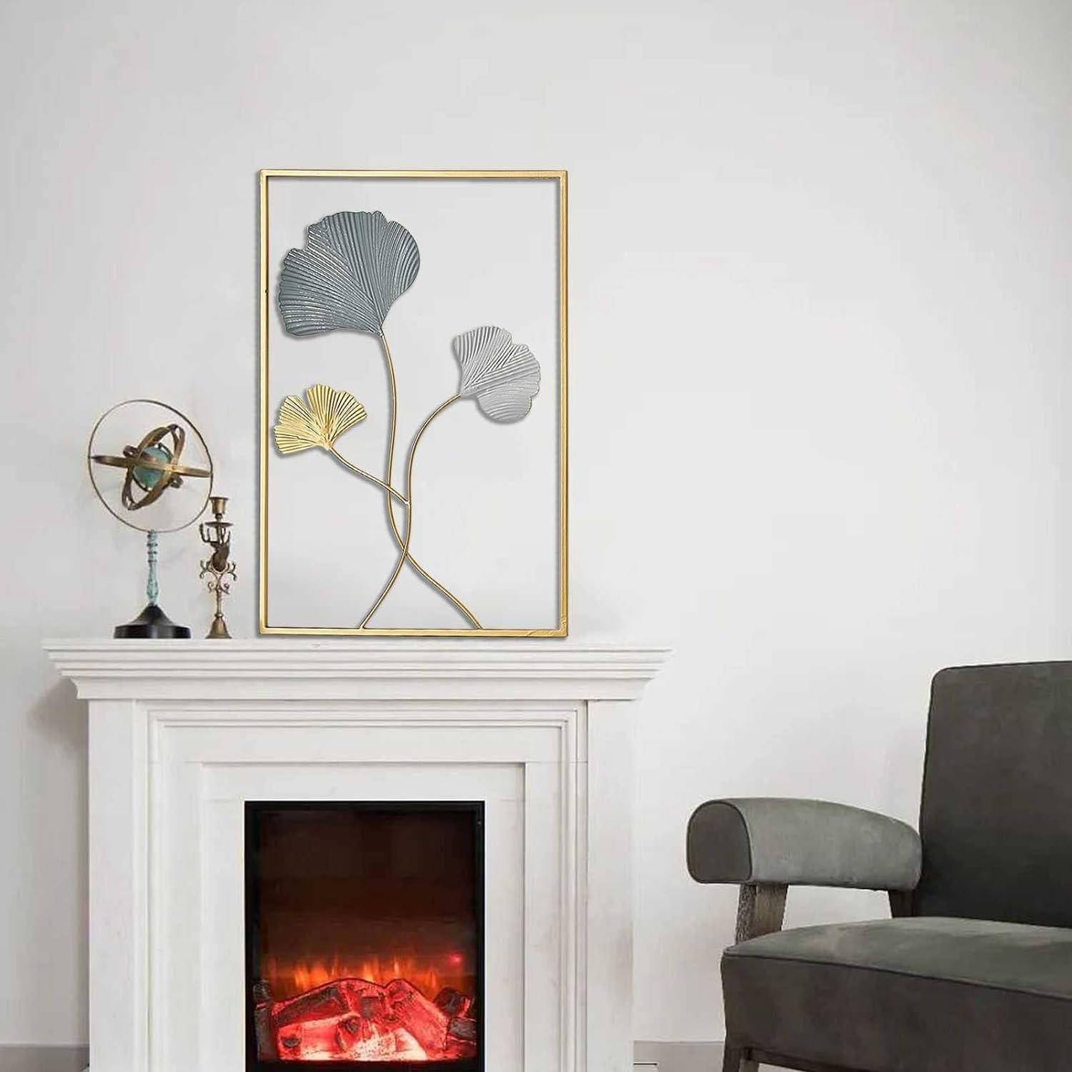 LIOTIZ Wall Decor Modern Wall Sculpture for Living Room, Golden Leaf Room Decor Metal Wall Hanging Art Deco,Ginkgo Leaf Hanging Wall Art Sculpture for Home Decor Ornaments (Gold Ginkgo) 1