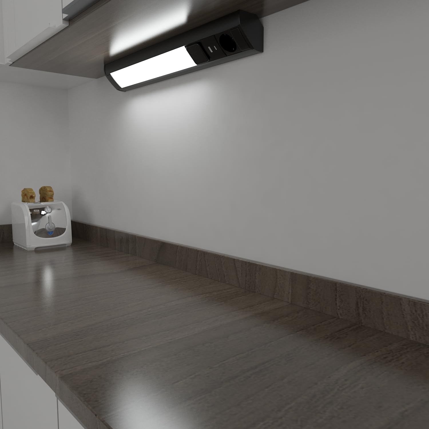 kalb I LED Unterbauleuchte mit Schalter und Steckdose, 230VAC Anschluss, 3000 Kelvin, USB-Port Typ A+C, Aluminium + ABS, IP20 schwarz