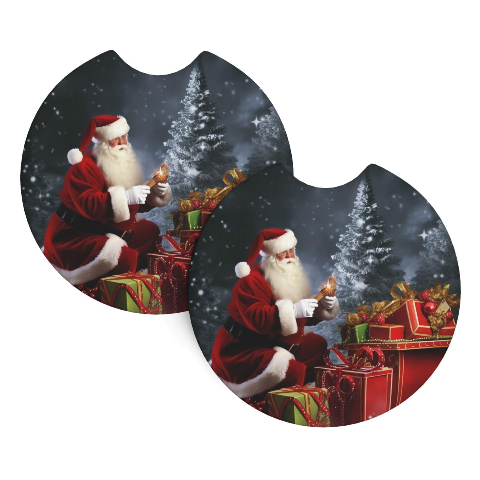 2PCS Car Coaster for Cup Holders Universal Auto Cup Mat Merry Christmas Cup Coaster Pad 2.7" Waterproof Neoprene Non-Slip Cup Holder Coasters Car Interior Accessories for Women Men