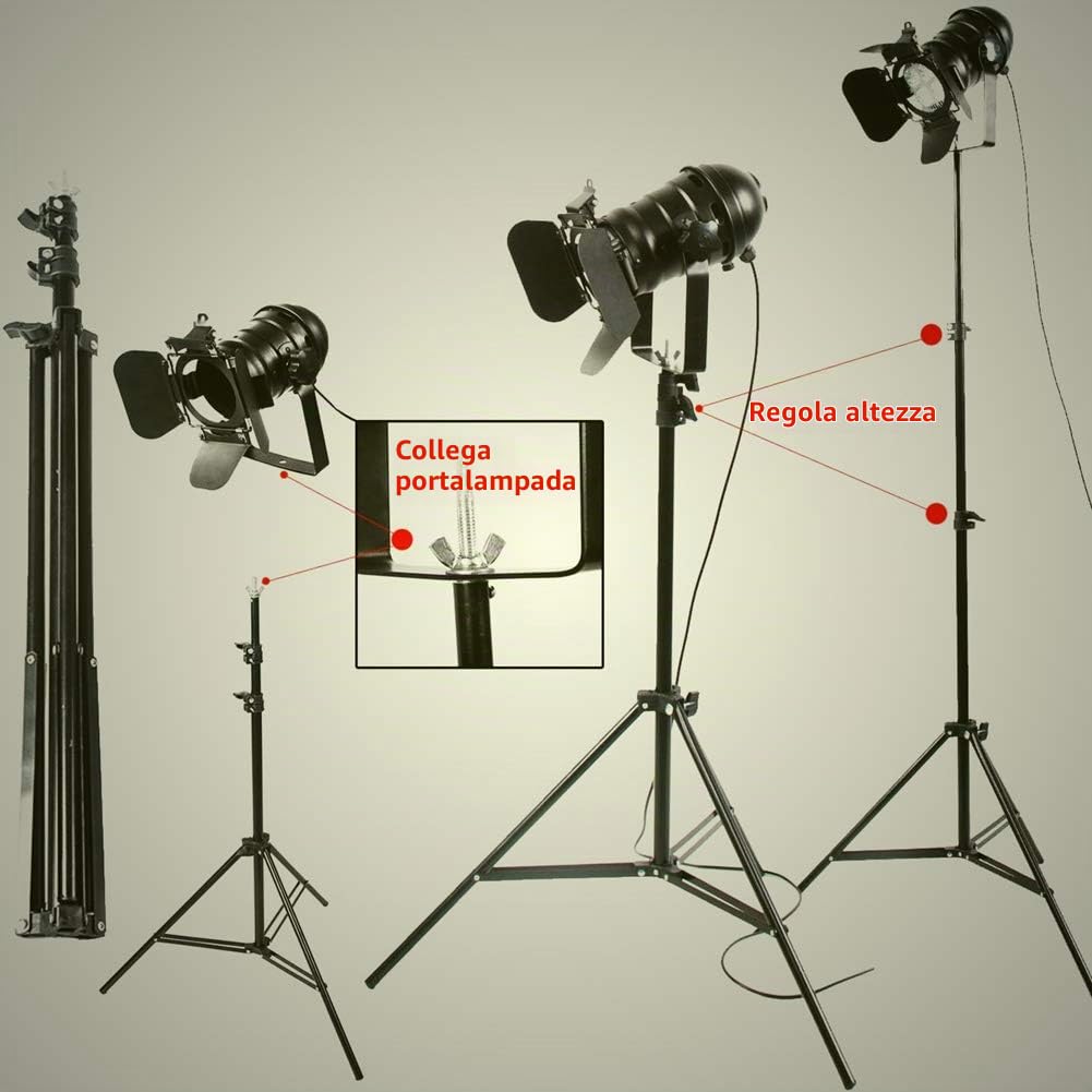 Industriale nero treppiede lampada da terra Stand luci, 5m cavo con interruttore in piedi luce treppiede collo d'oca per soggiorno camera da letto ufficio bar illuminazione, 2 confezioni