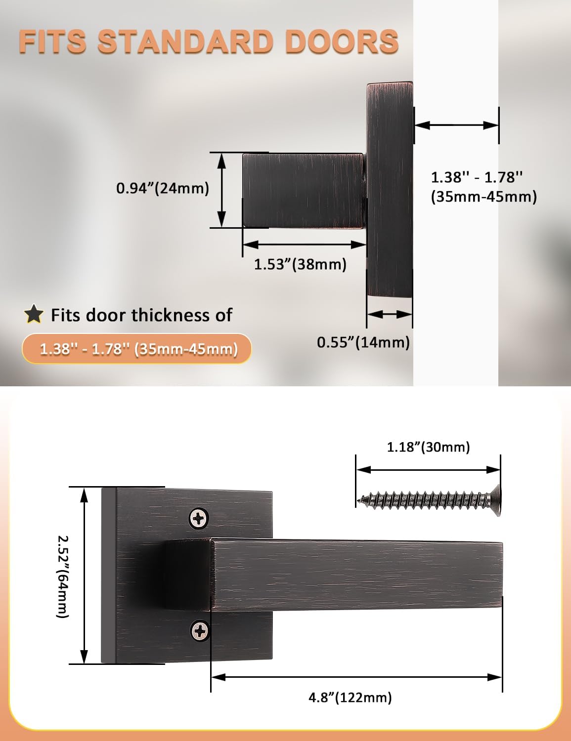TINEWA 2 Pack Oil Rubbed Bronze Single Dummy Door Handles for French Doors, Single Side Door Knob Handles, No-Turning Push/Pull Door Knobs, Classic Dummy Door Knobs