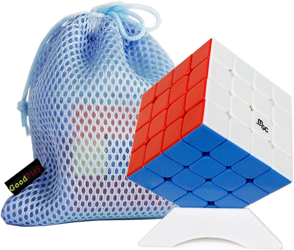 OostifunFunnyGoo YongJun YJ MGC4 4x4 Magic Cube Puzzle MGC 4 M Version 3D Turning Cube + Cube Stand and Cube Bag (Multicolour)